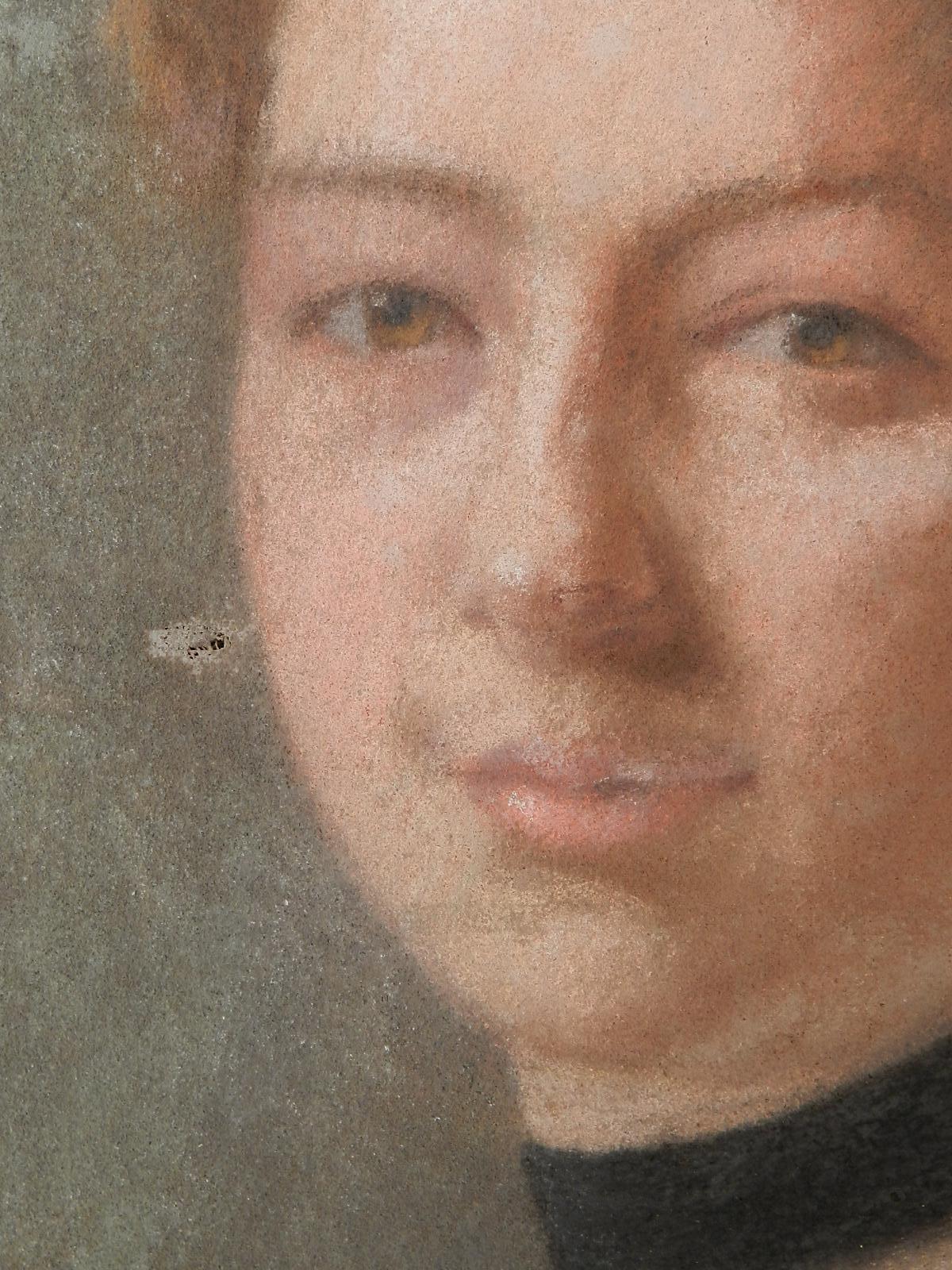 Portrait d'une dame Peinture française du XIXe siècle Pastel sur toile  en vente 5