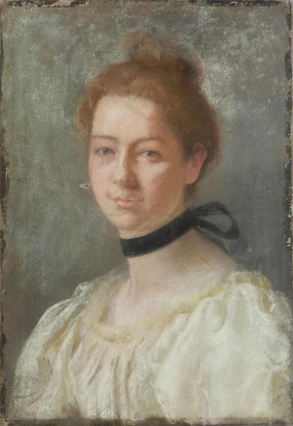 Portrait Painting Unknown - Portrait d'une dame Peinture française du XIXe siècle Pastel sur toile 