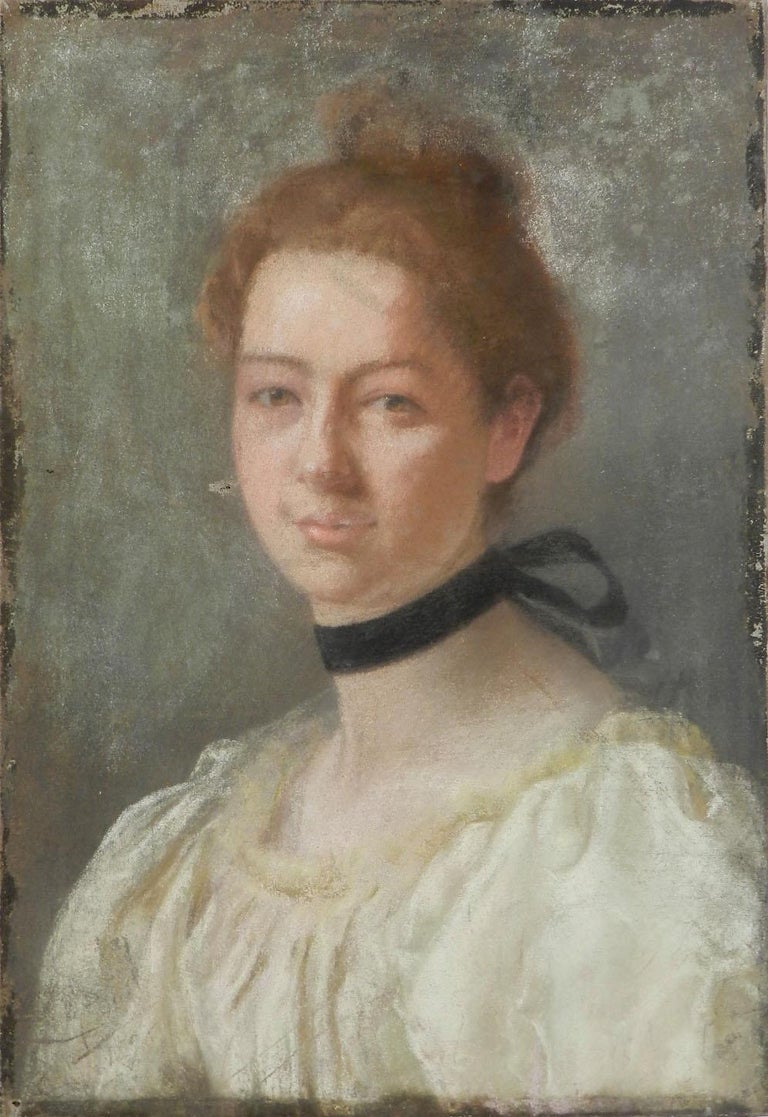 Unknown Portrait Painting - Portrait of a Lady French 19th Century Painting Pastel on Canvas 