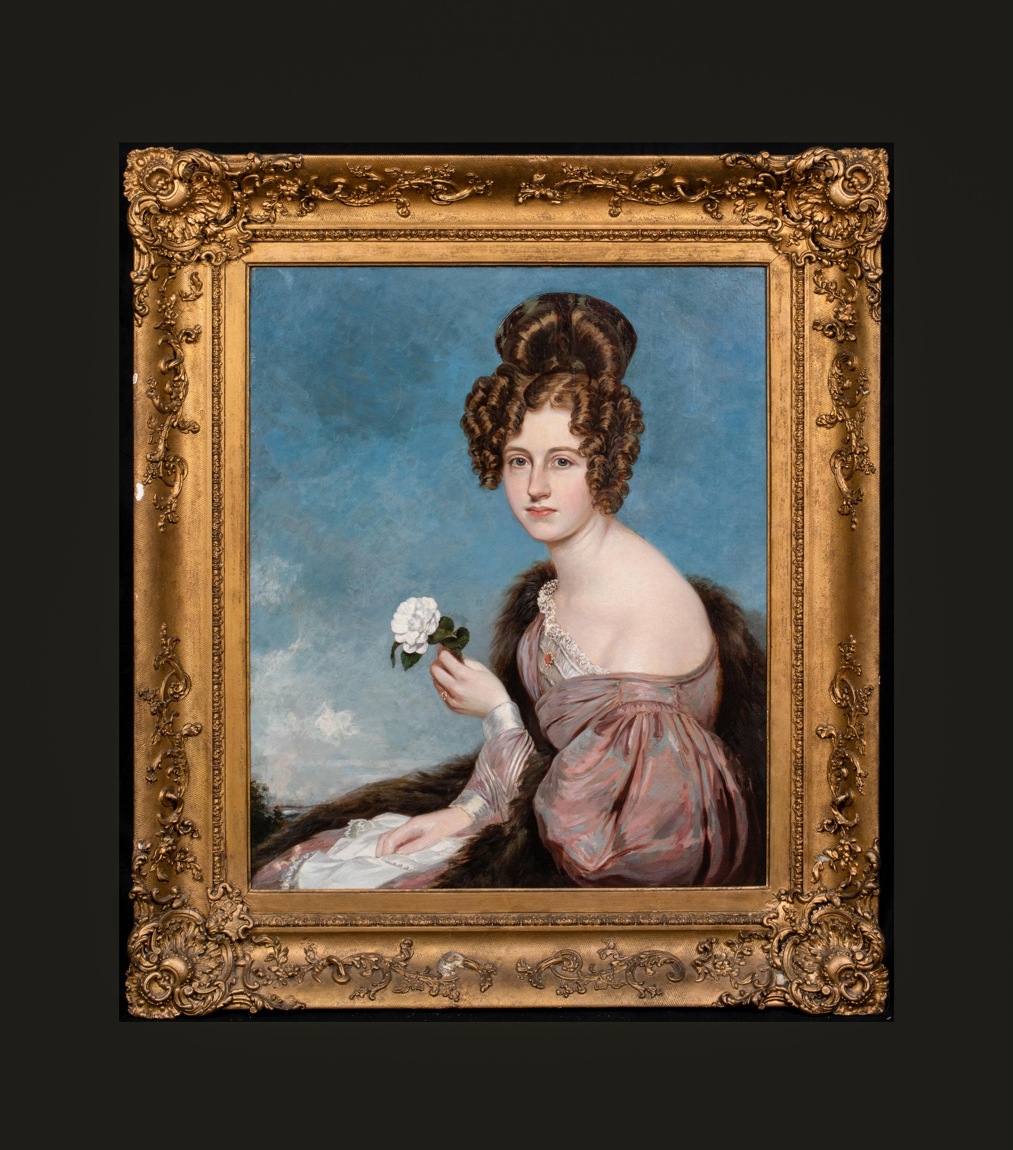  Portrait Of A Lady Holding A Camellia, early 19th Century    - Painting by Unknown