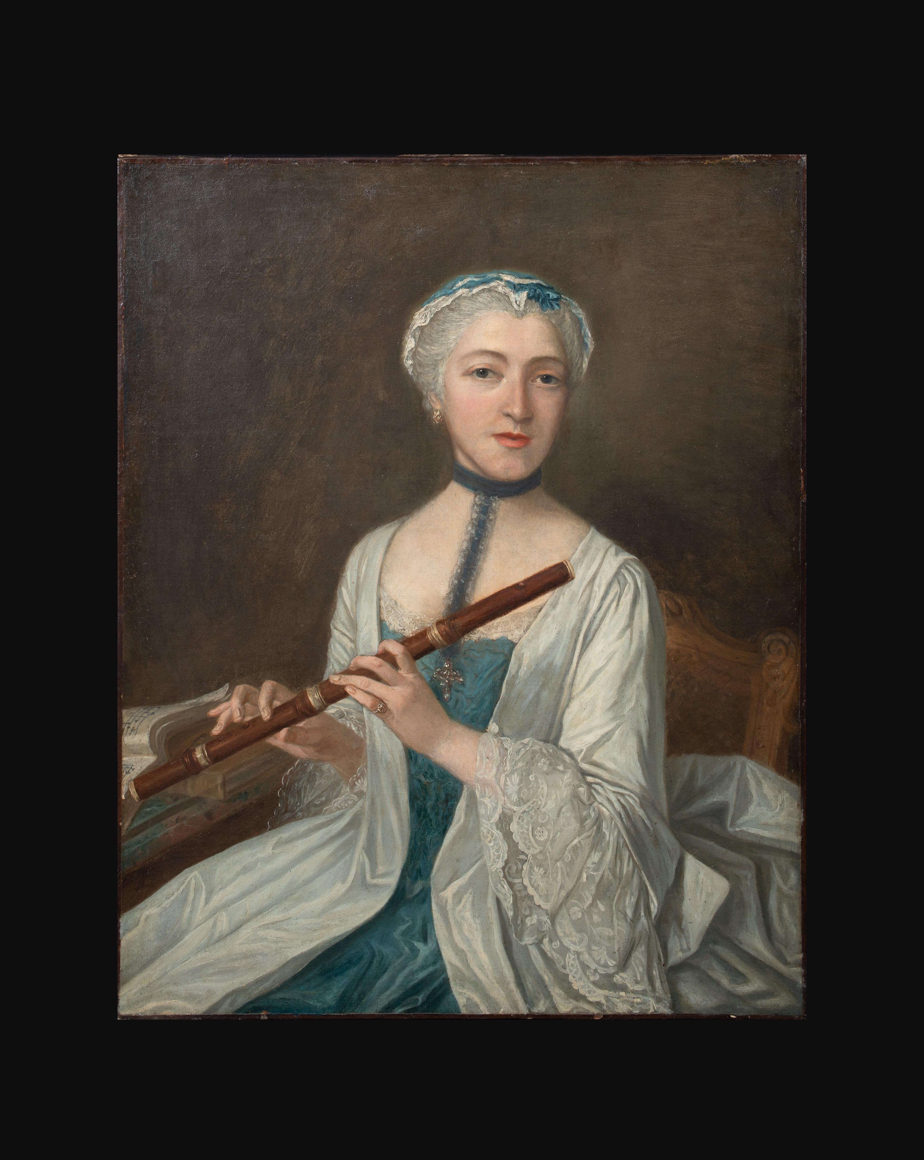 Ritratto di donna che tiene in mano una canna fumaria, XVIII secolo  Scuola francese - Painting di Unknown