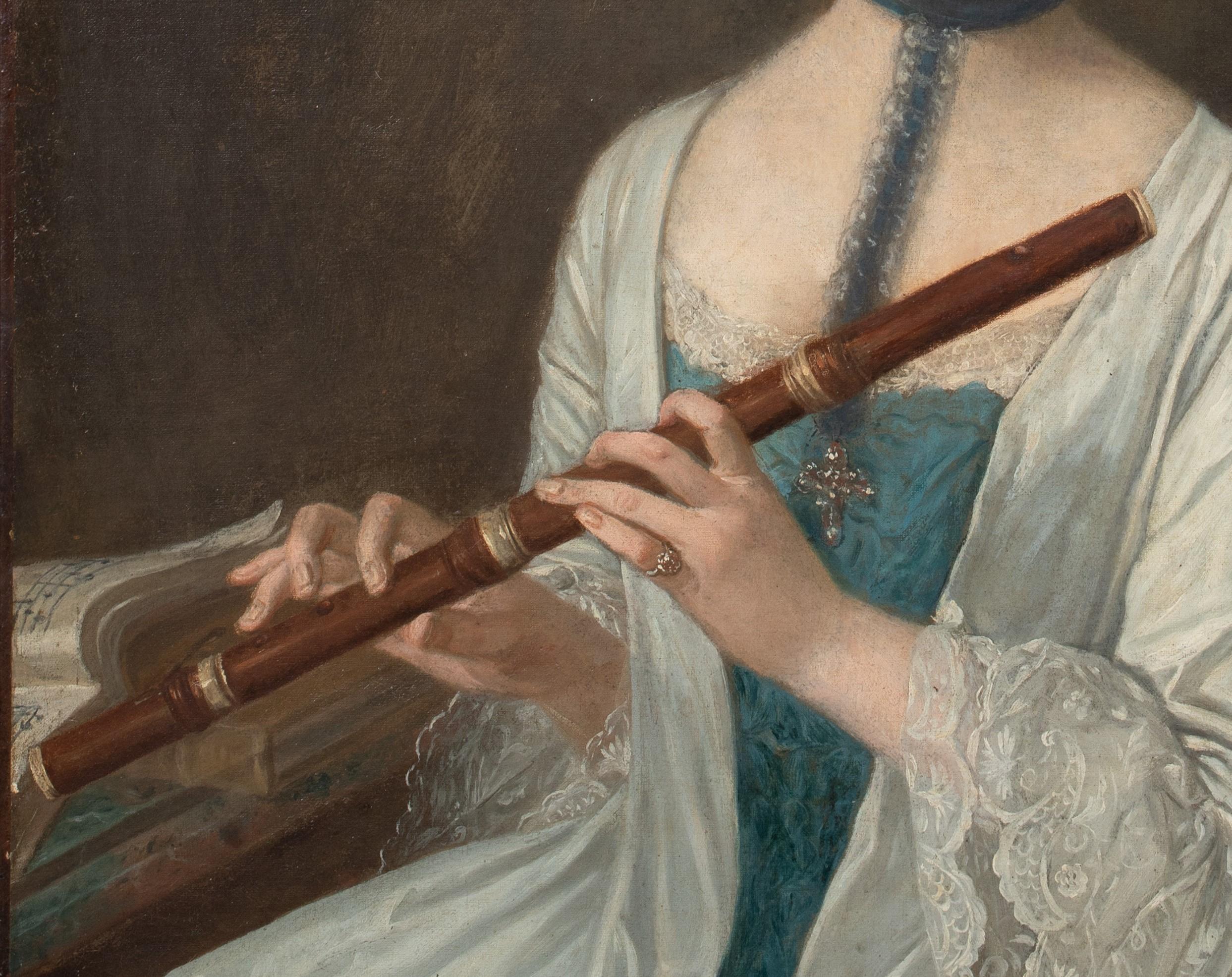 Ritratto di donna che tiene in mano una canna fumaria, XVIII secolo  Scuola francese - Portrait Painting Nero di Unknown