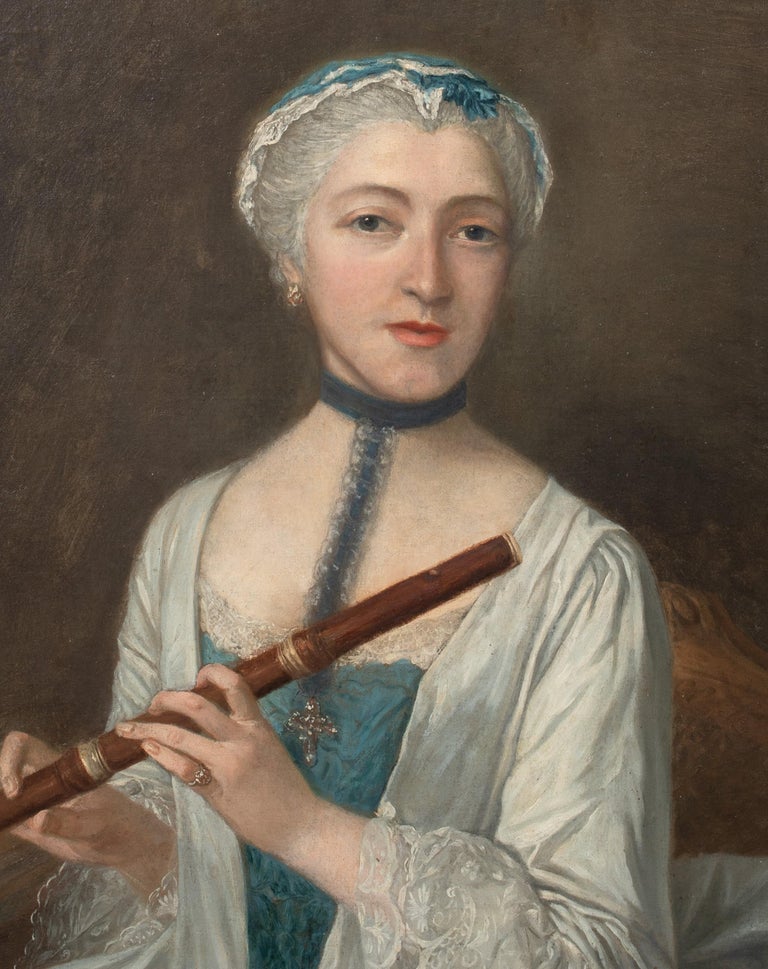 Unknown - Portrait Of A Lady Holding A Flue, 18th Century French School ...