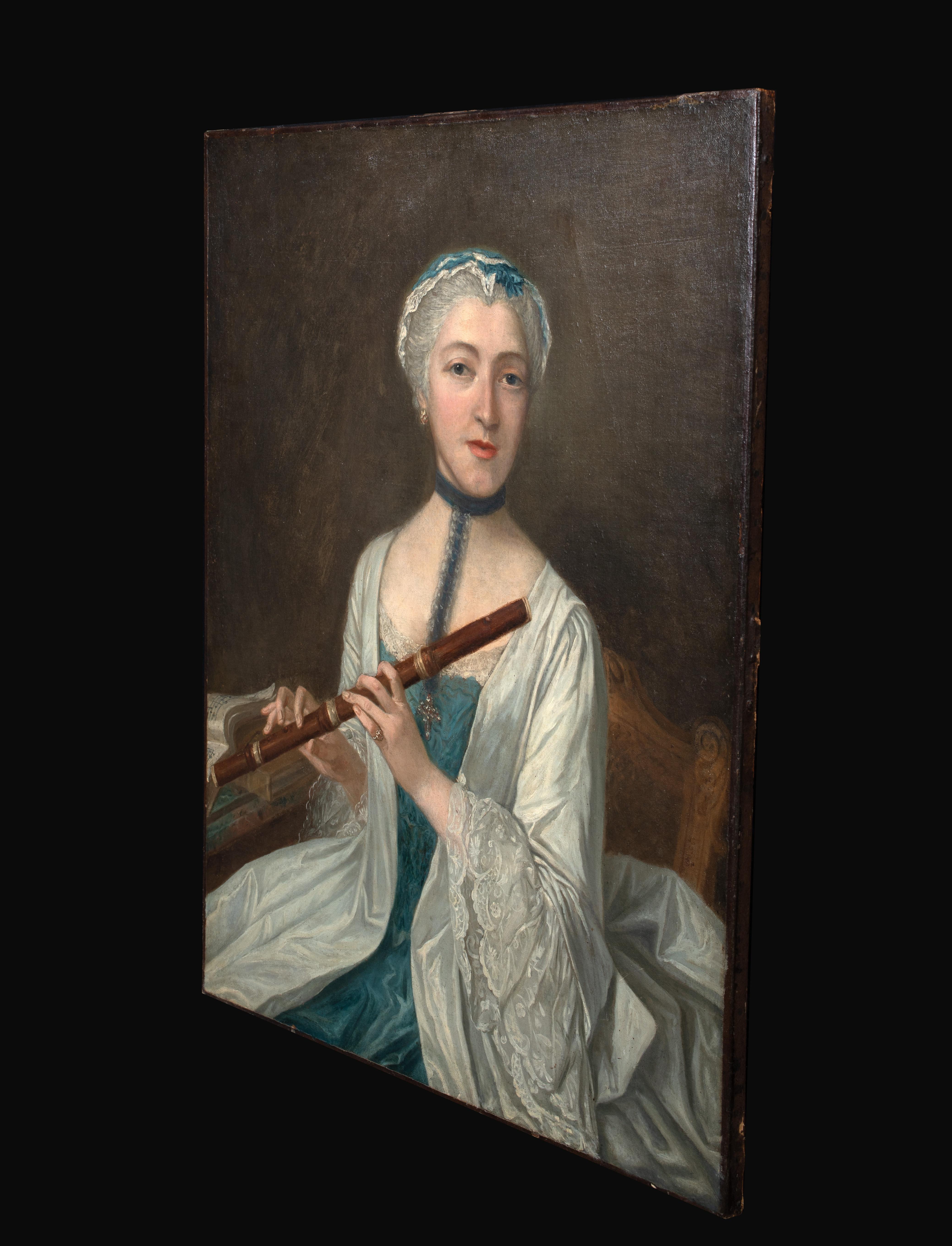 Ritratto di donna che tiene in mano una canna fumaria, XVIII secolo  Scuola francese in vendita 2