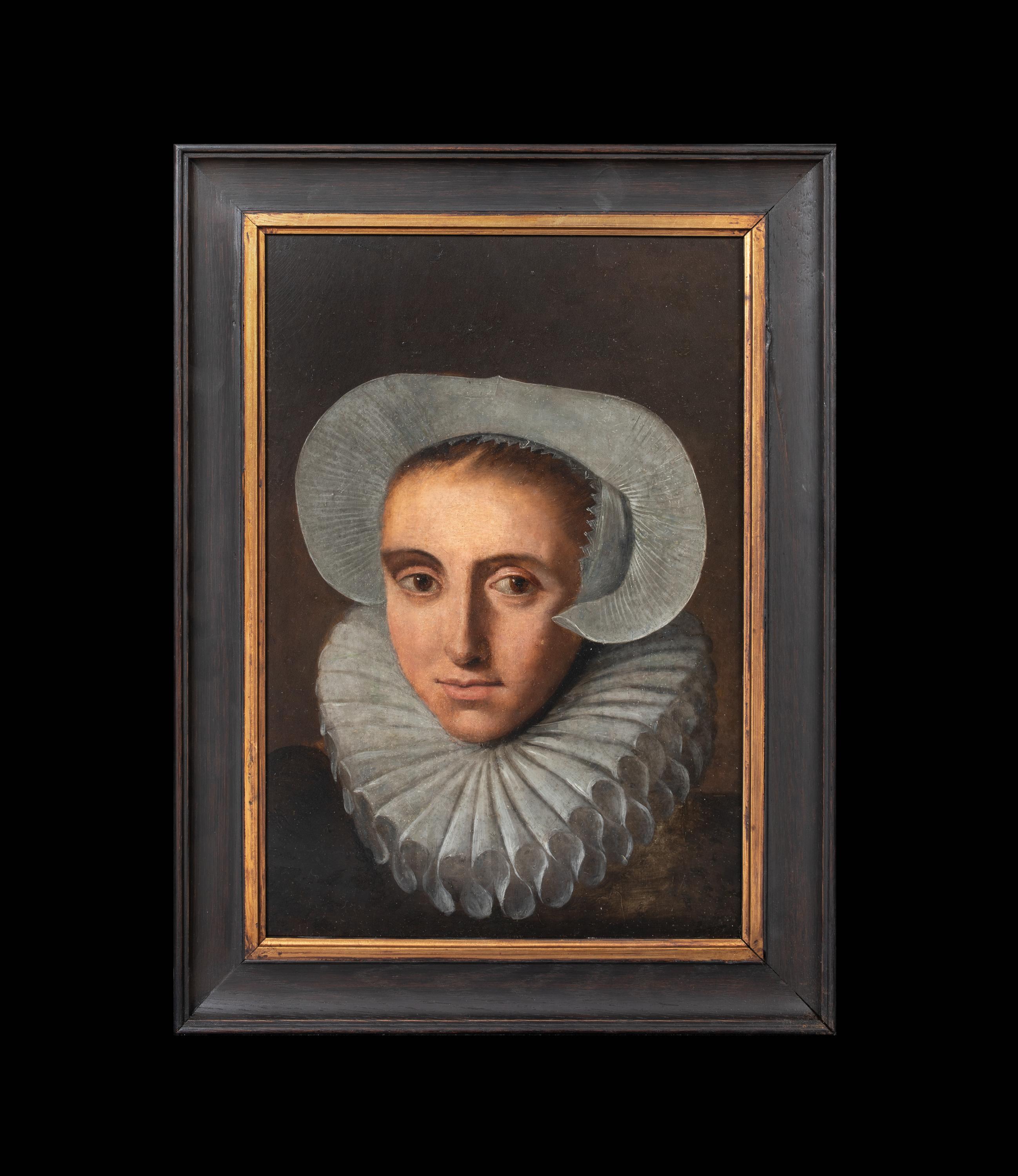 Portrait d'une femme dans un chapeau et une manchette en dentelle, 17e siècle  École hollandaise 1640 - Painting de Unknown