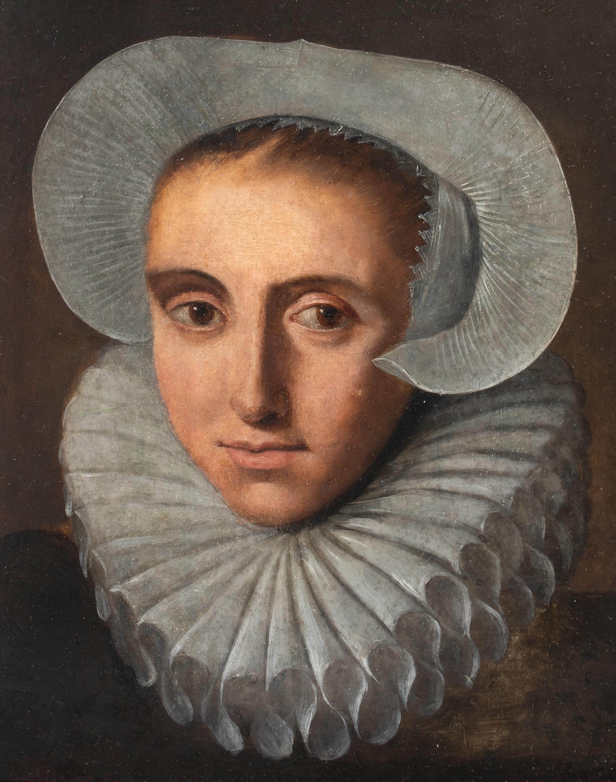 Portrait d'une femme dans un chapeau et une manchette en dentelle, 17e siècle  École hollandaise 1640 en vente 1