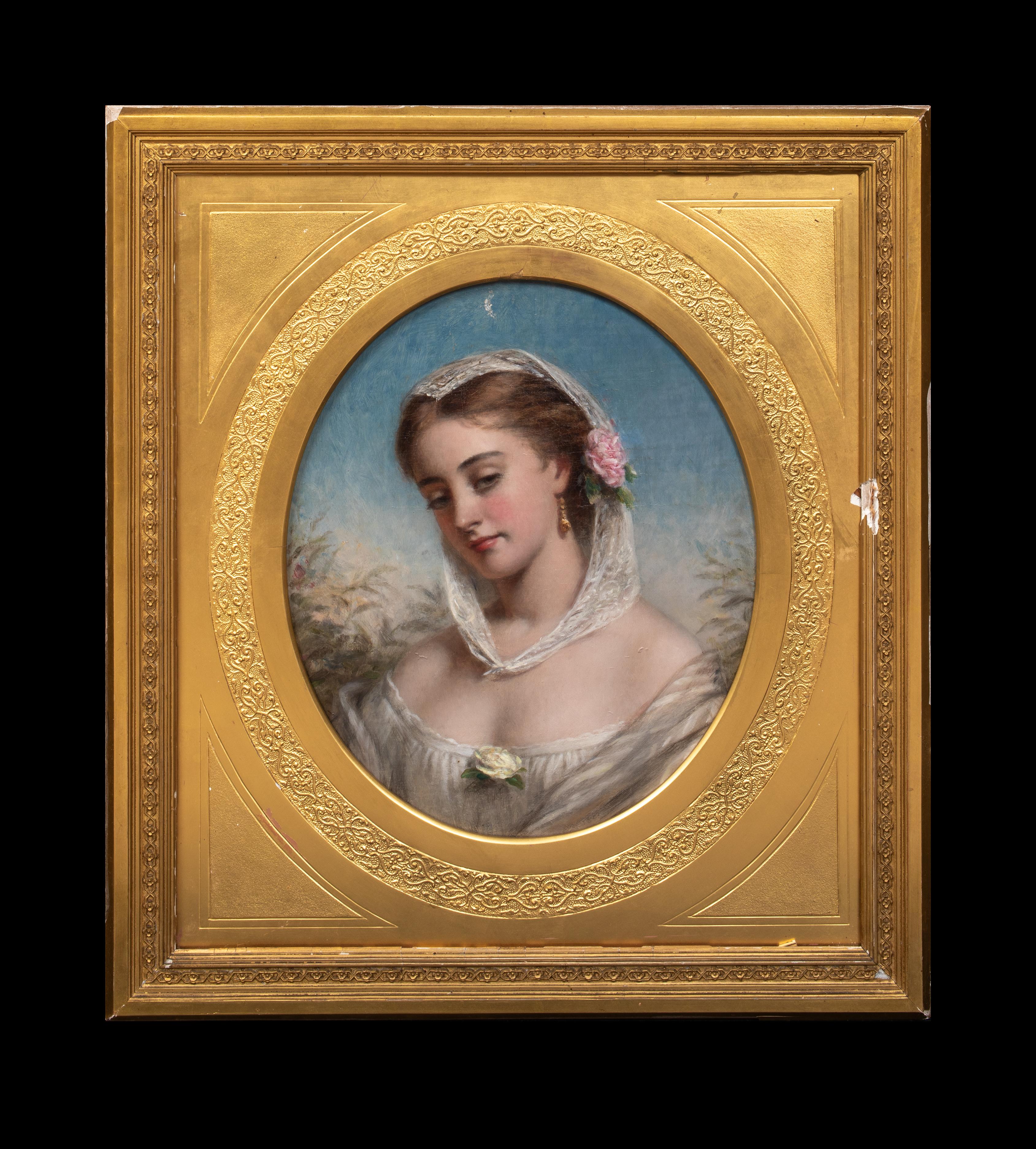Retrato De Una Dama Con Mantilla Blanca, Siglo XIX  - Joshua Hargrave Mann - Painting de Unknown