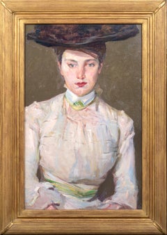 Retrato de una dama con sombrero de ala ancha, hacia 1910  escuela de JOHN SINGER SARGENT