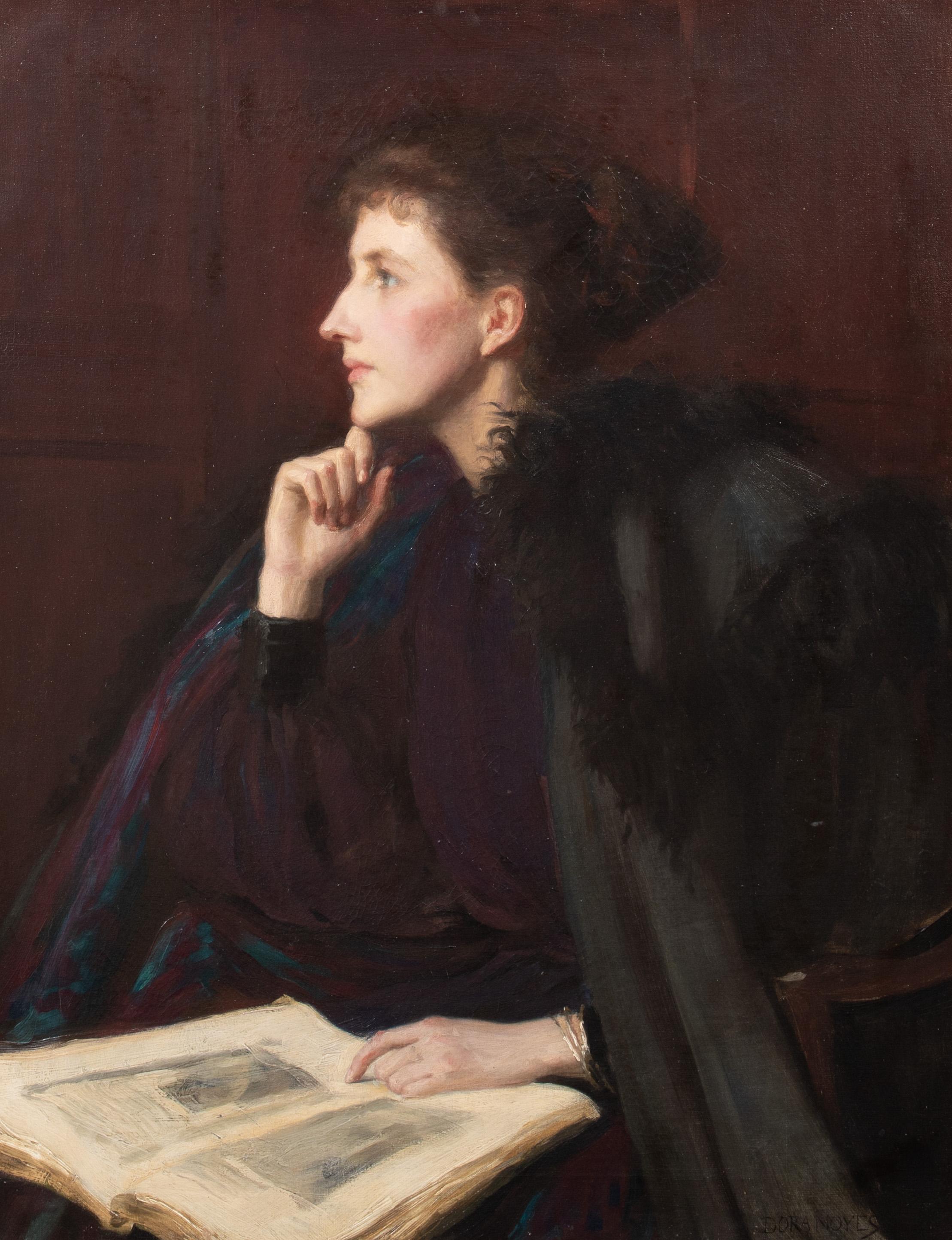 Portrait d'une femme en noir, vers 1900  Theodora (Dora) Noyes (1864-1960) - Noir Portrait Painting par Unknown