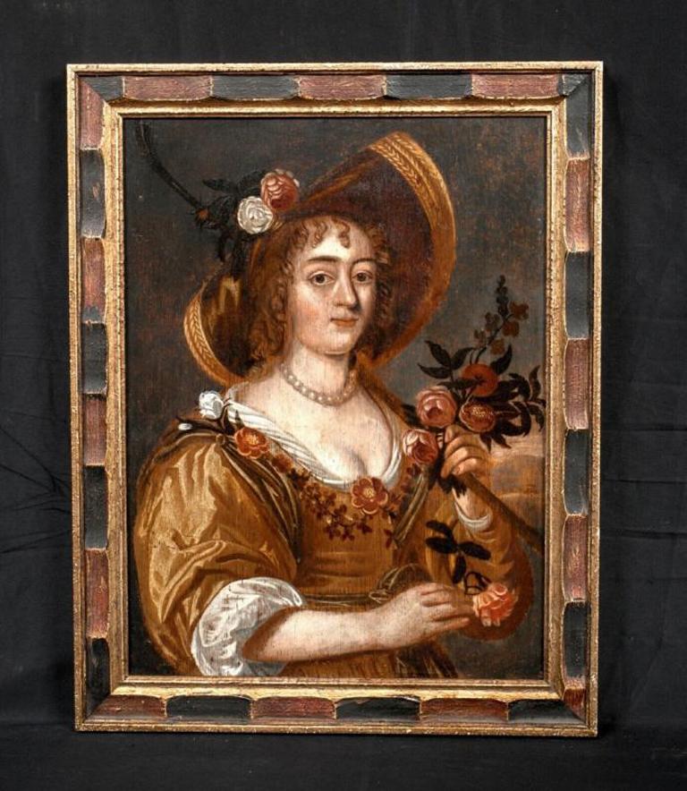 Portrait Of A Lady In Gardening, 17th Century Dutch School - Brown Portrait Painting by Unknown