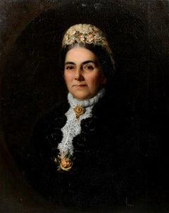 Portrait of a Lady - Large 19th Century English Oil on Canvas Antique Painting