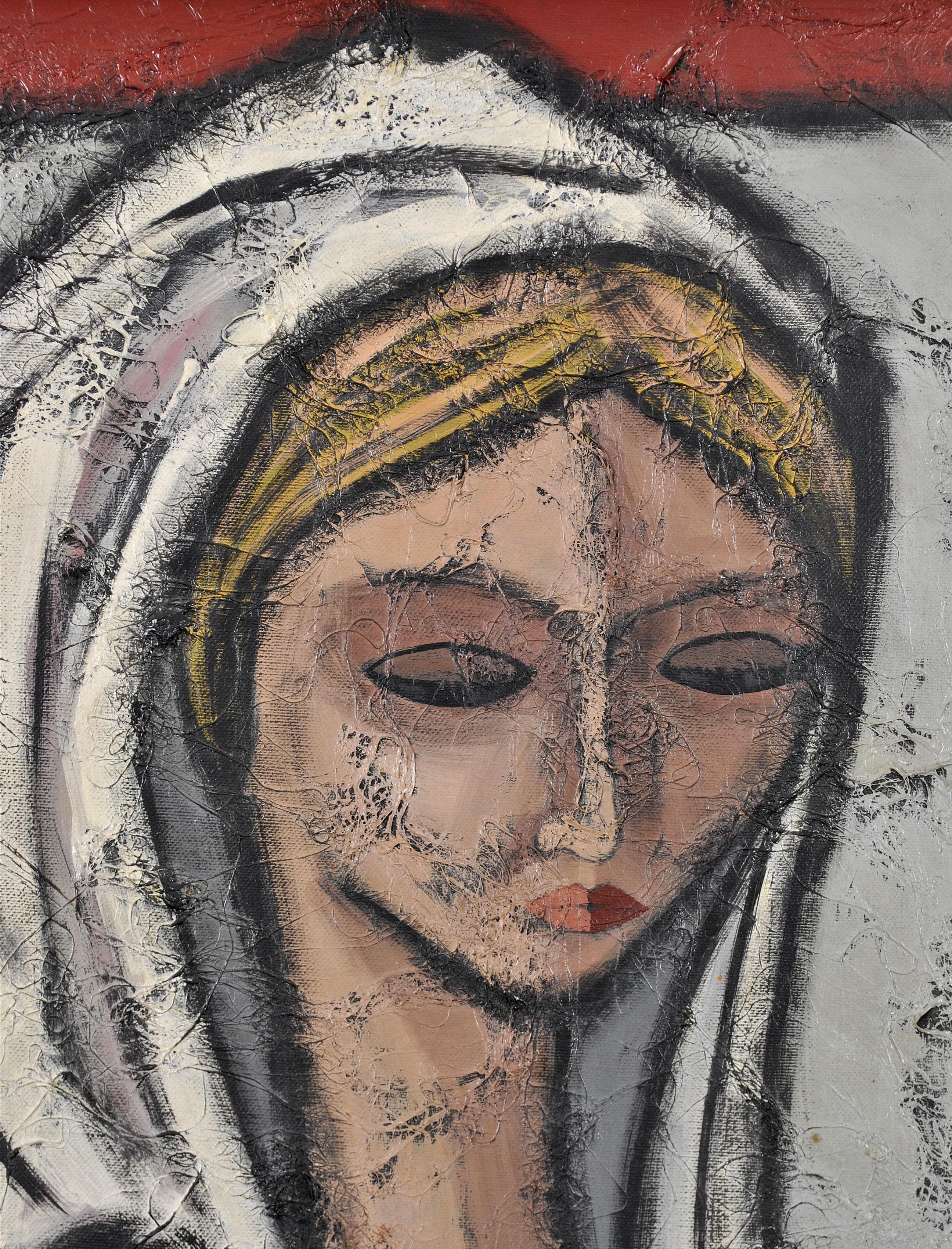 Portrait d'une femme - Grande peinture à l'huile sur toile d'Europe du Sud-Est en vente 1