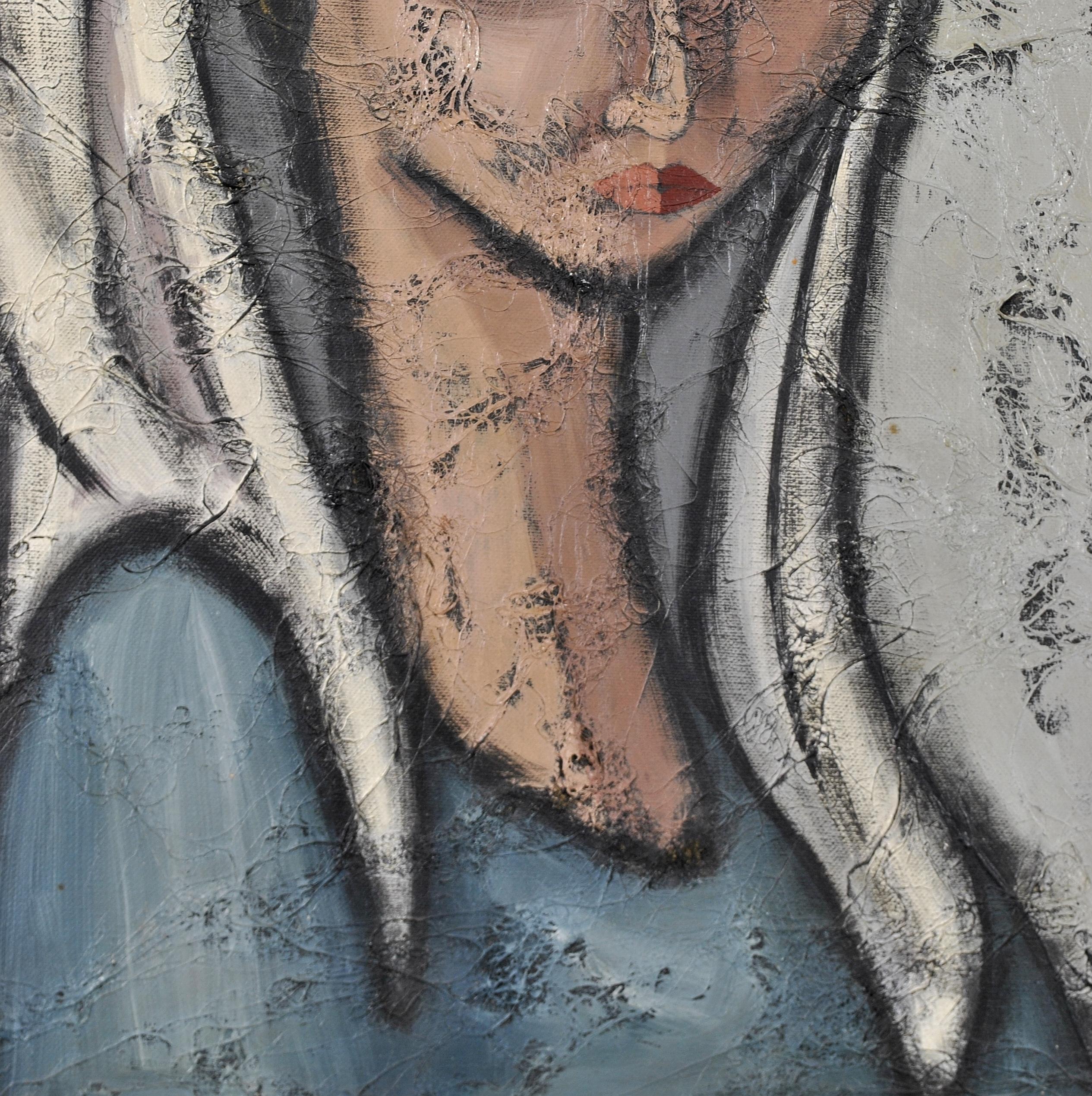 Portrait d'une femme - Grande peinture à l'huile sur toile d'Europe du Sud-Est en vente 3