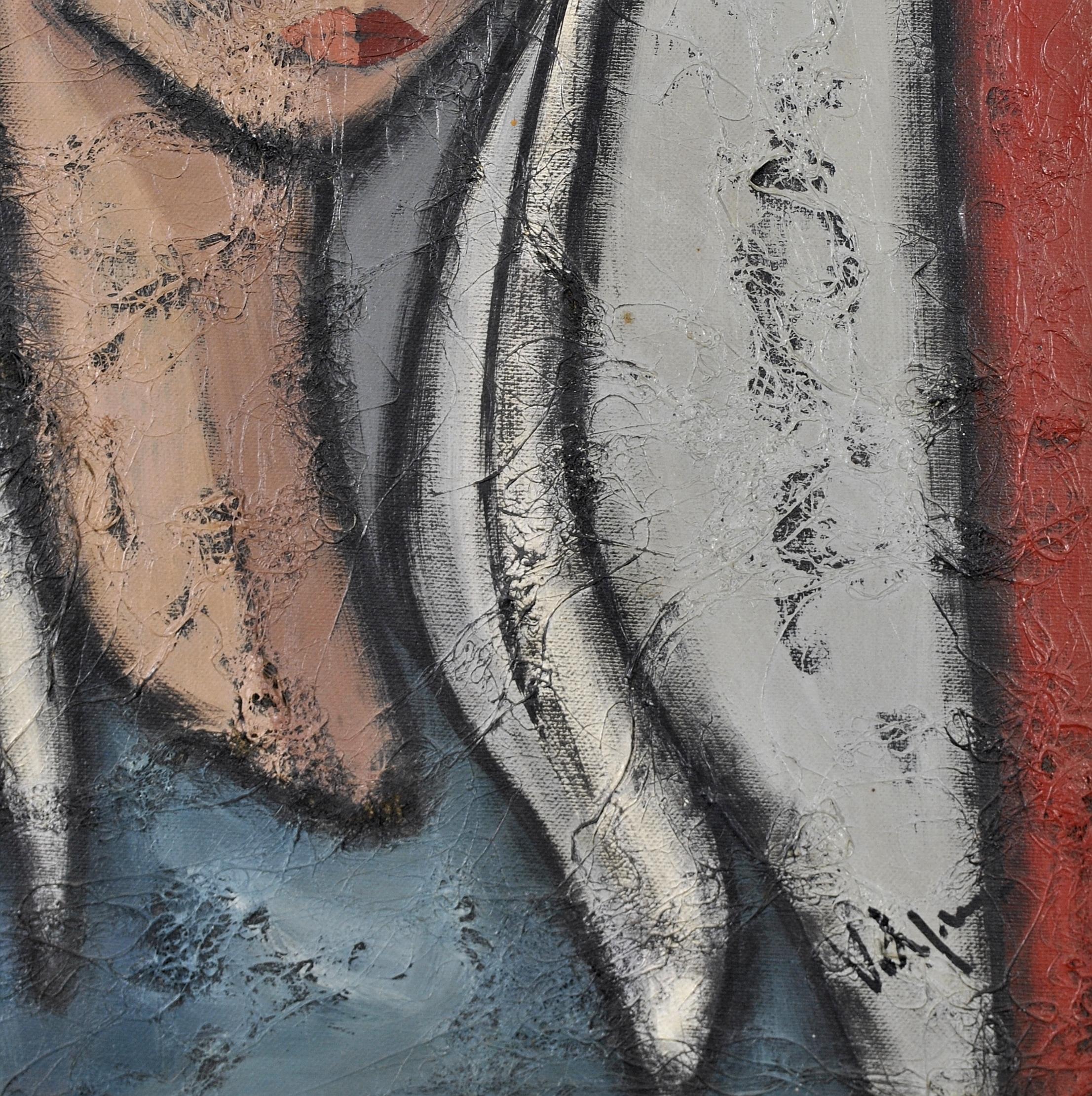 Portrait d'une femme - Grande peinture à l'huile sur toile d'Europe du Sud-Est en vente 4
