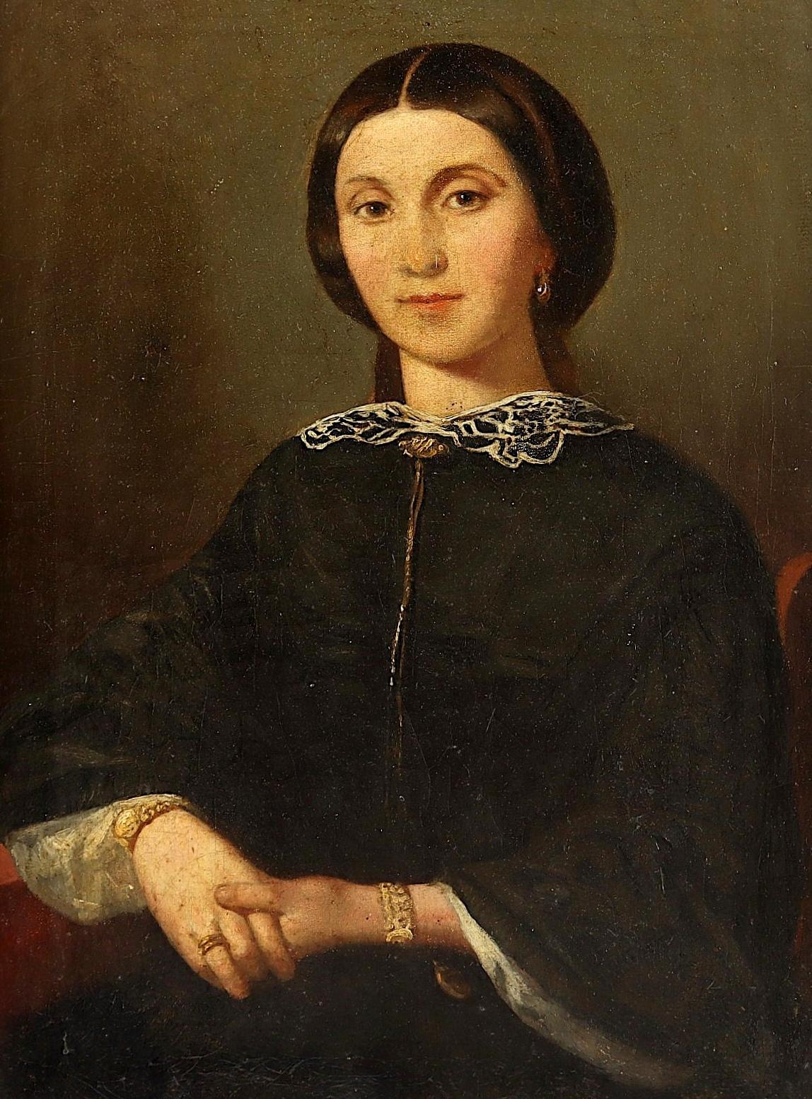 Portrait d'une femme - Huile sur toile française du milieu du XIXe siècle - Peinture ancienne - Painting de Unknown