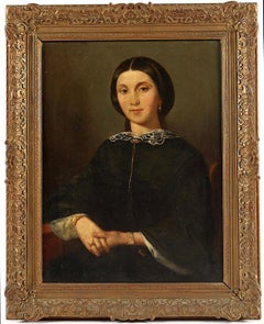 Portrait d'une femme - Huile sur toile française du milieu du XIXe siècle - Peinture ancienne