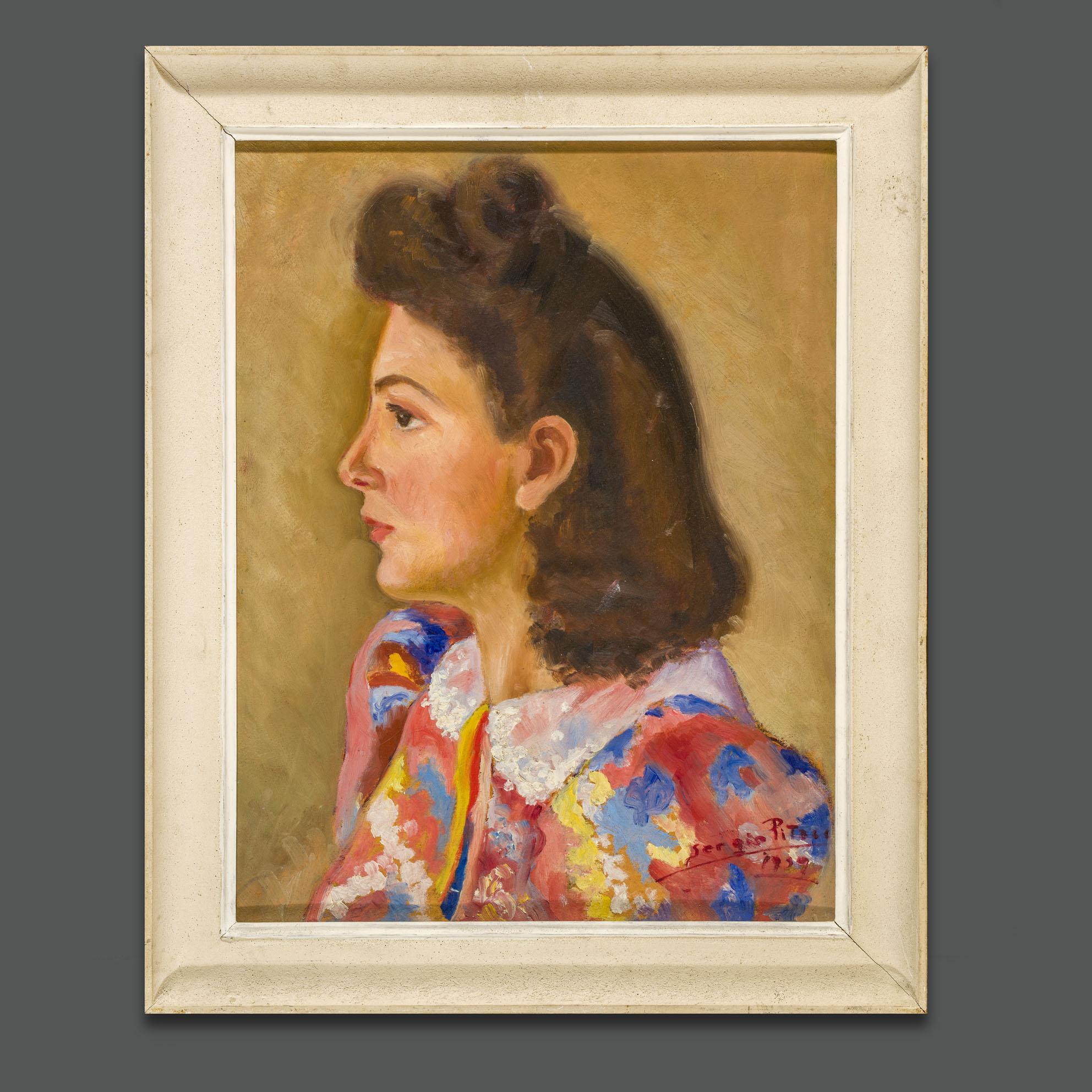 Porträt einer Dame – italienisches Gemälde im Mid-Century-Modern-Stil, signiert und datiert