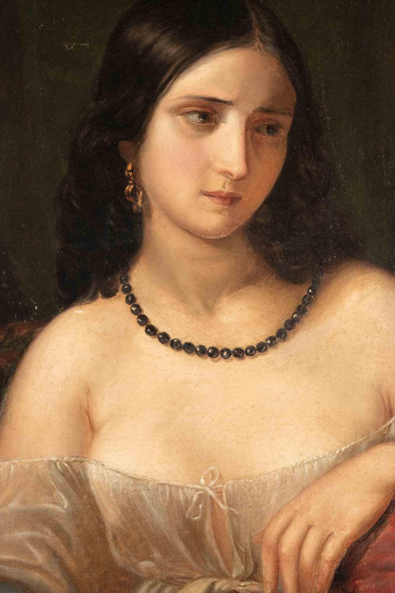 Portrait of a Lady - Oil Paint - 19th Century - Painting by Unknown