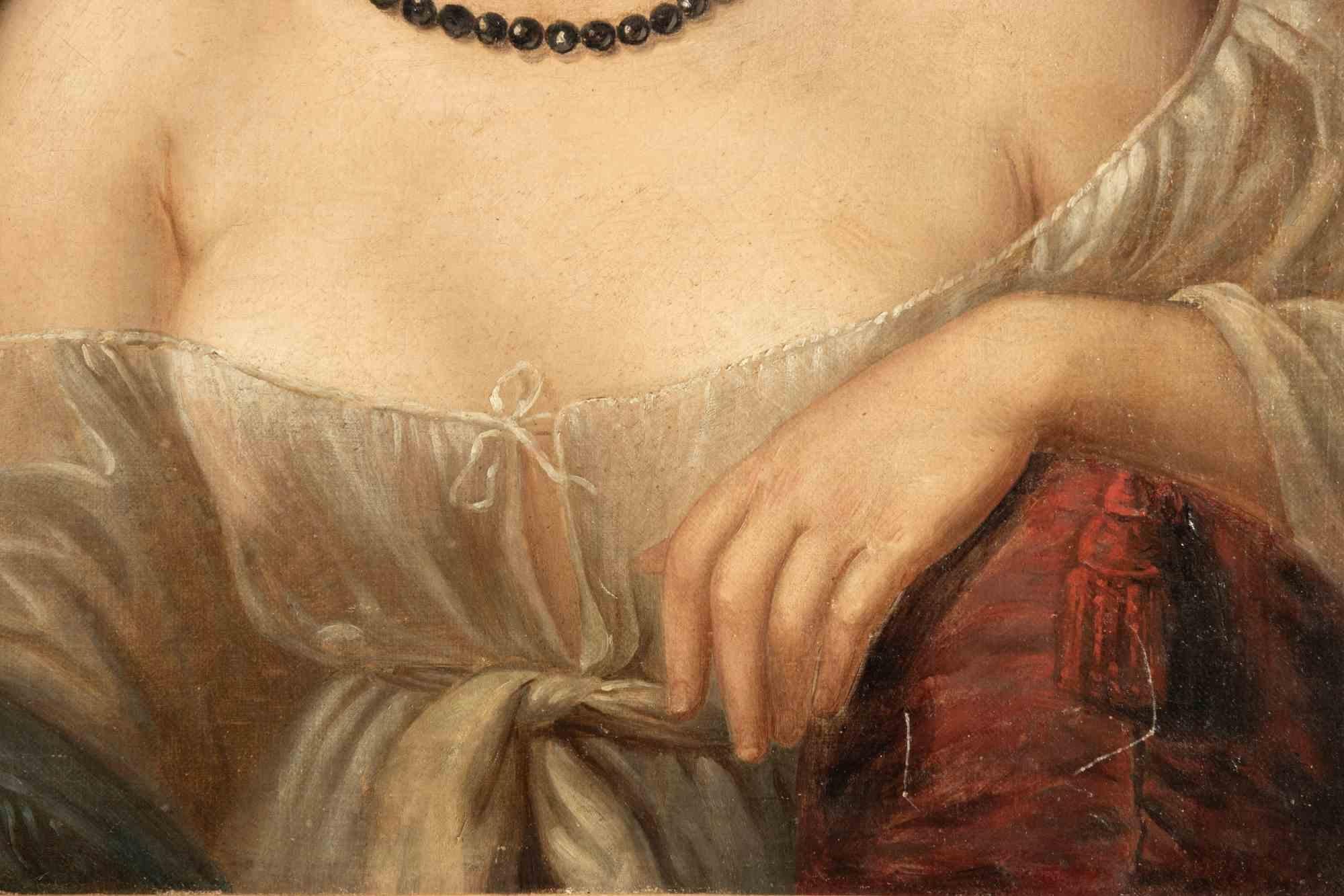 Portrait of a Lady - Oil Paint - 19th Century - Modern Painting by Unknown