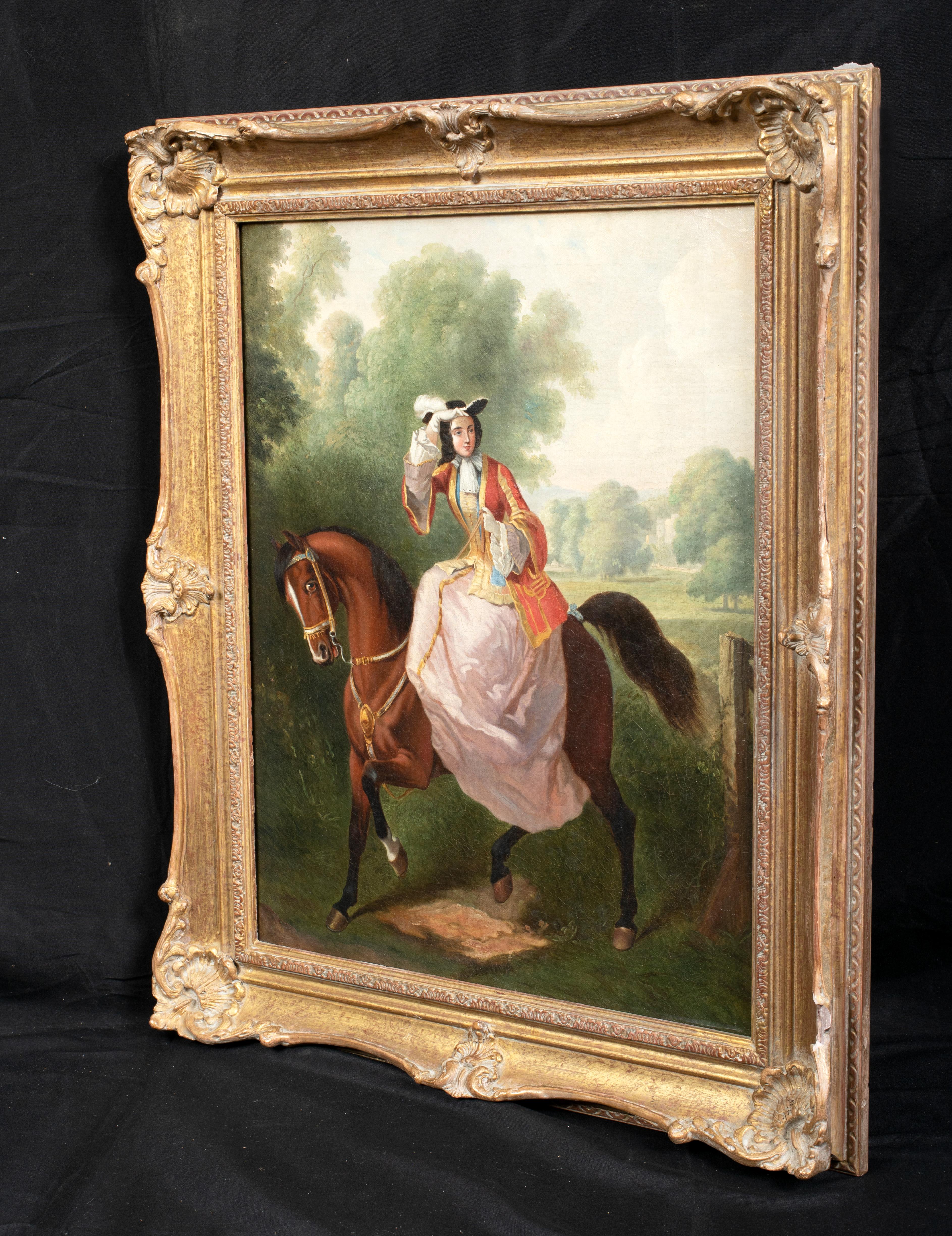 Portrait Of A Lady Riding Sidesaddle, 19th Century

English School

Fine 19th Century English School Portrait of a Lady riding sidesaddle. oil on canvas. Good quality and condition of the young lady searching the woodland on horseback wearing a