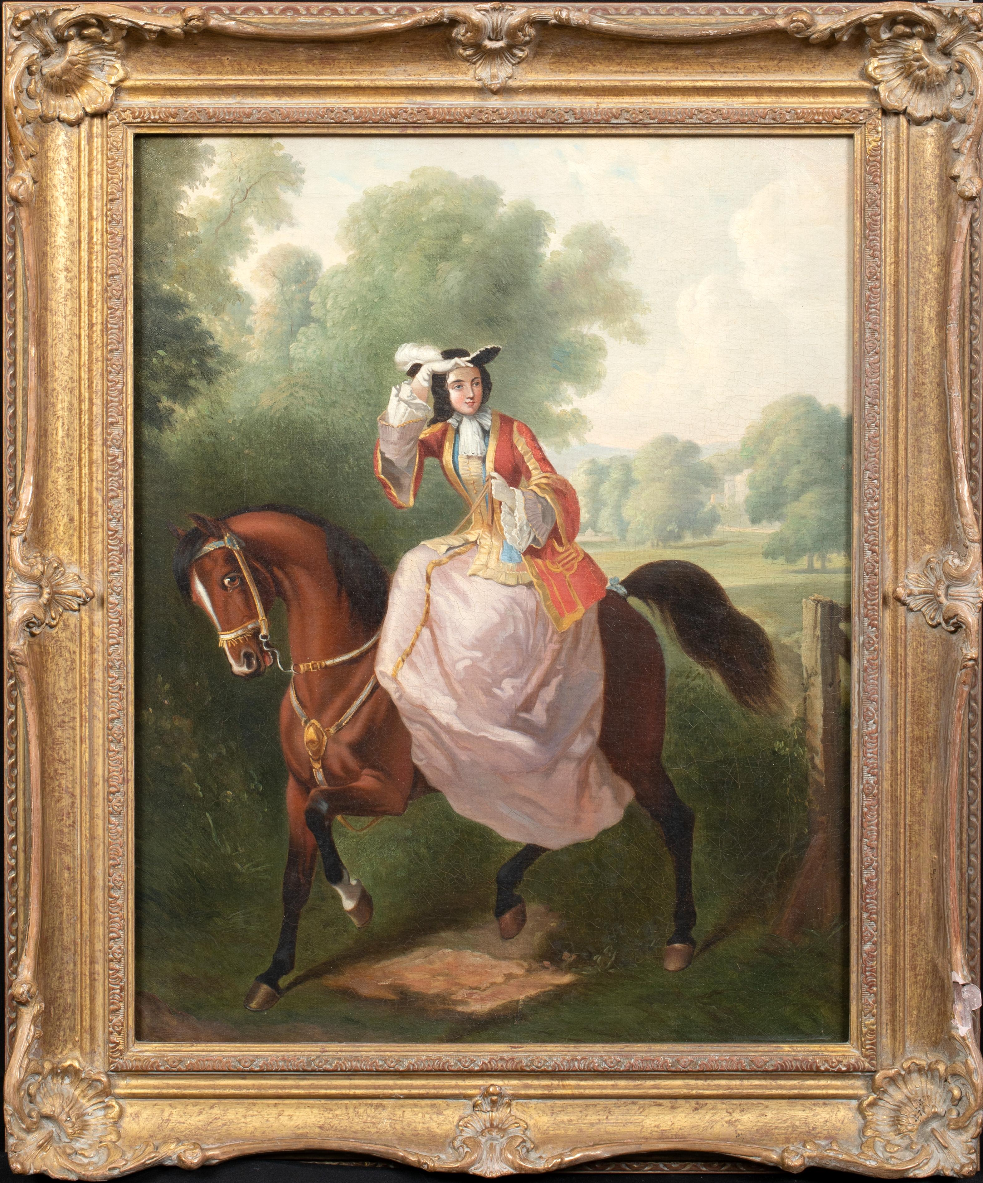 Unknown Landscape Painting - Portrait Of A Lady Riding Sidesaddle, 19th Century