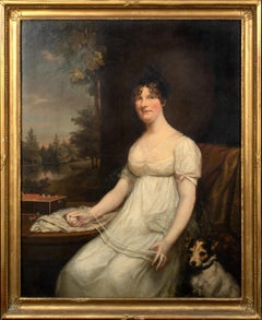 Portrait Of A Lady Sewing Accompanied By A Jack Russell, circa 1780 