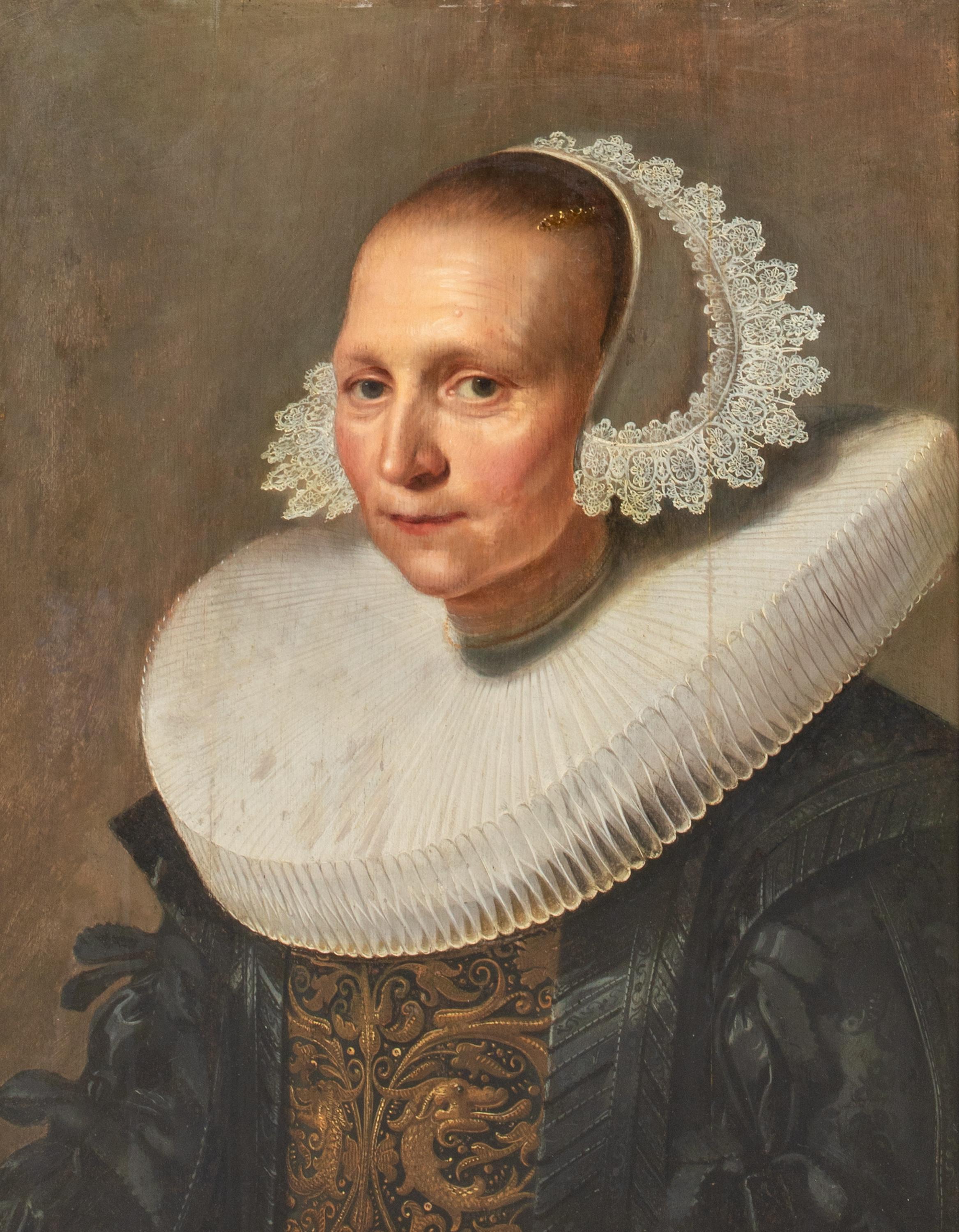 Portrait d'une dame, famille Stilte, 17e siècle  par Jan Cornelisz VERSPRONCK - Noir Portrait Painting par Unknown
