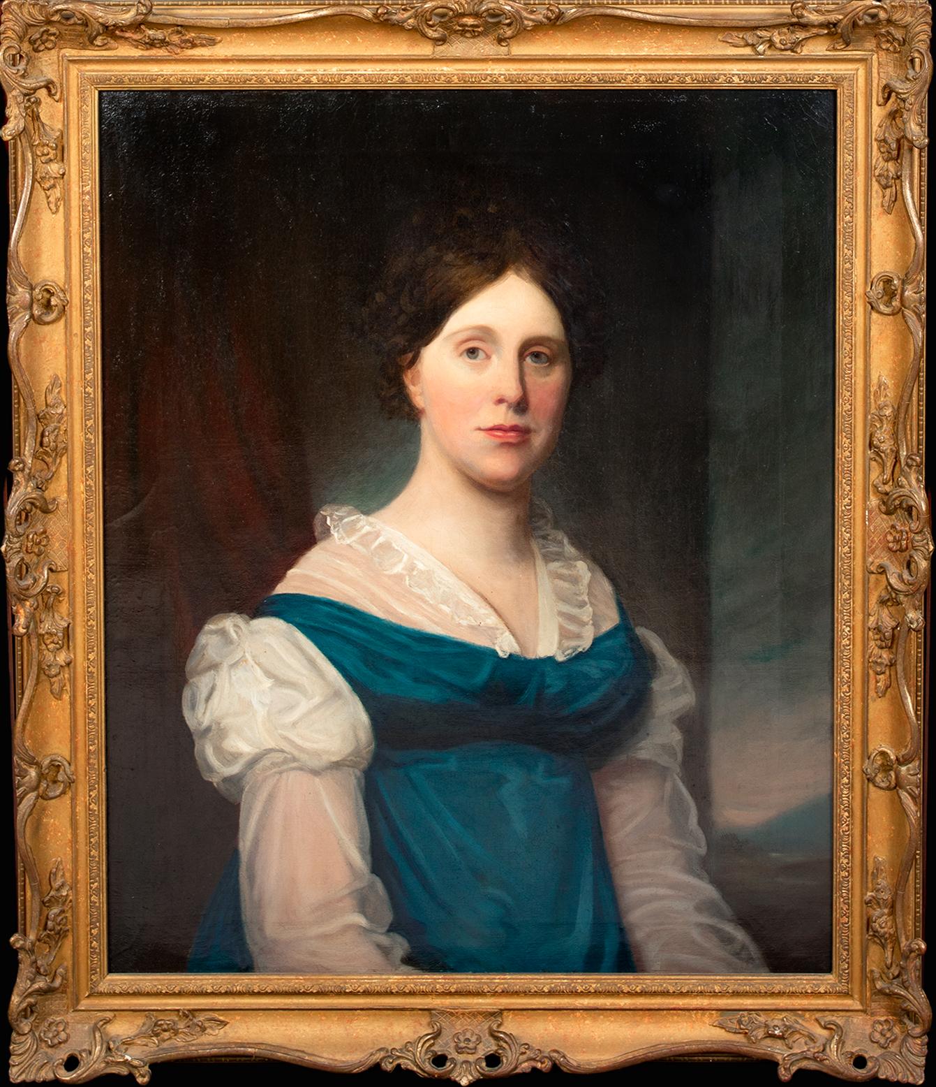 Unknown - Portrait Of A Lady Wearing A Blue Dress, early 19th Century ...