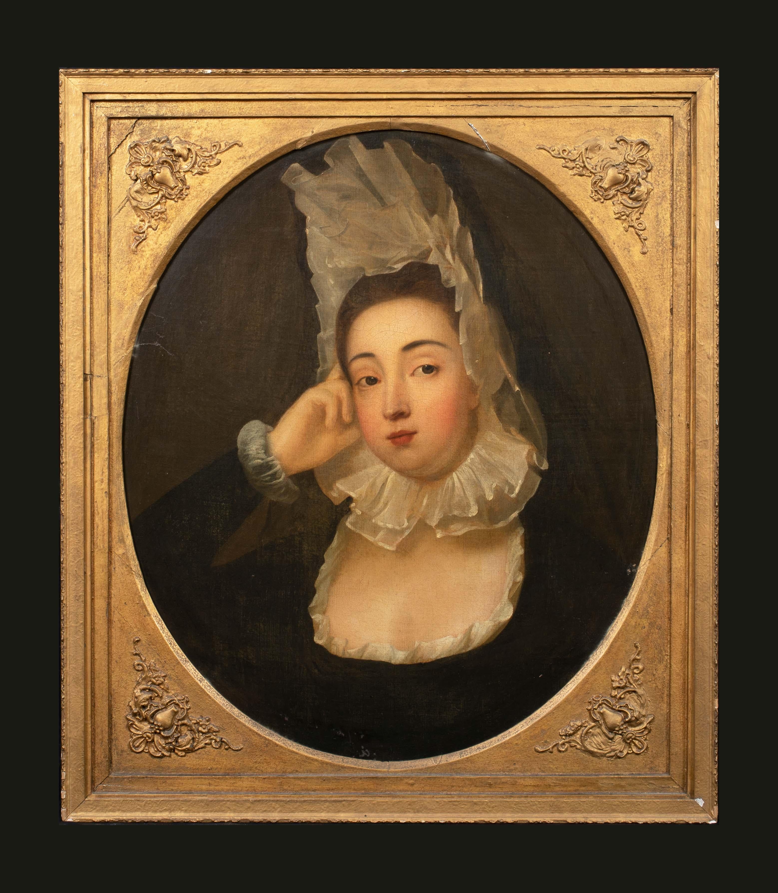 Portrait Of A Lady Wearing A Bonnet, 18th Century  - Painting by Unknown