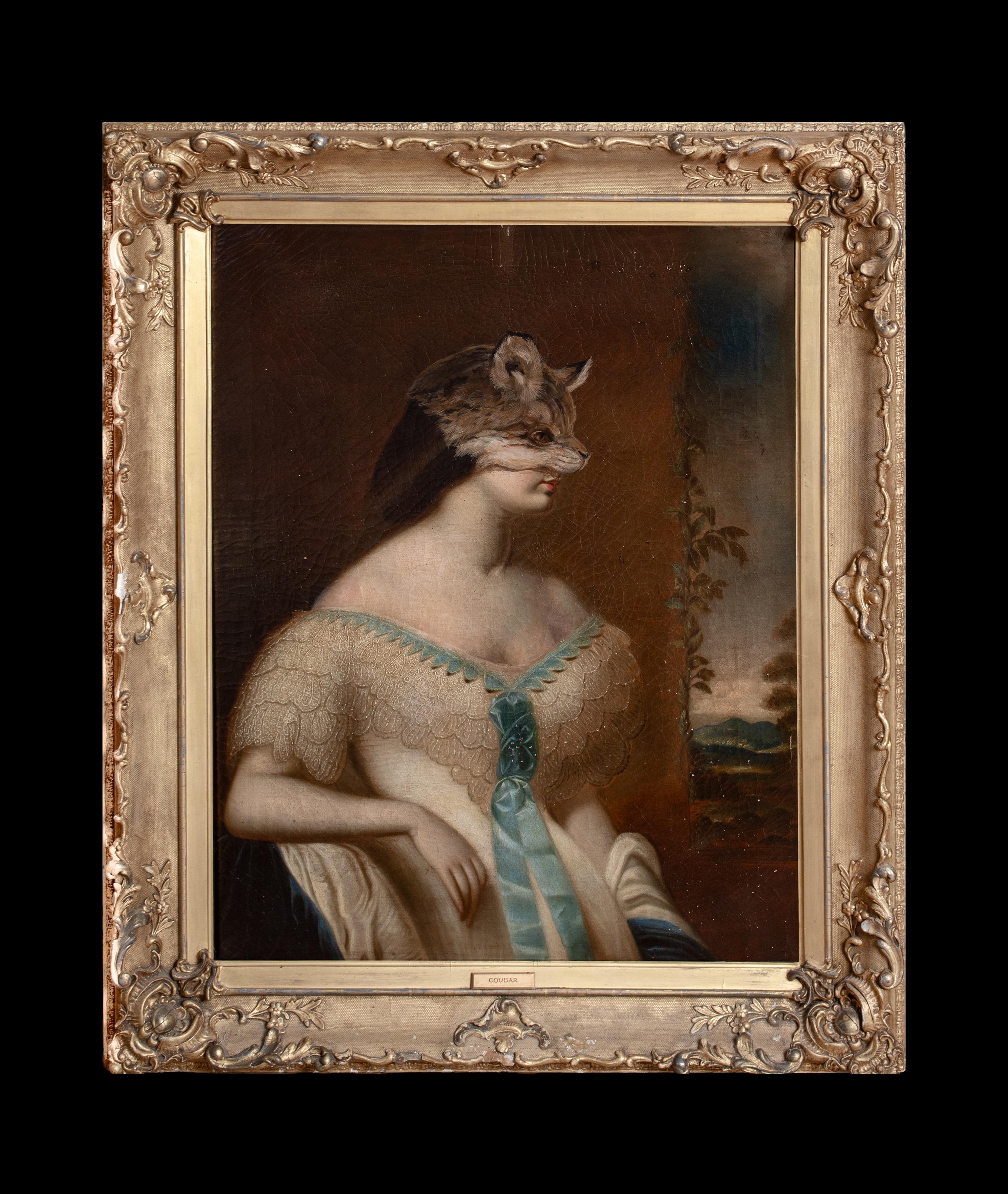 Portrait Of A Lady Wearing a Cougar Skin Mask, 19th Century - Painting by Unknown