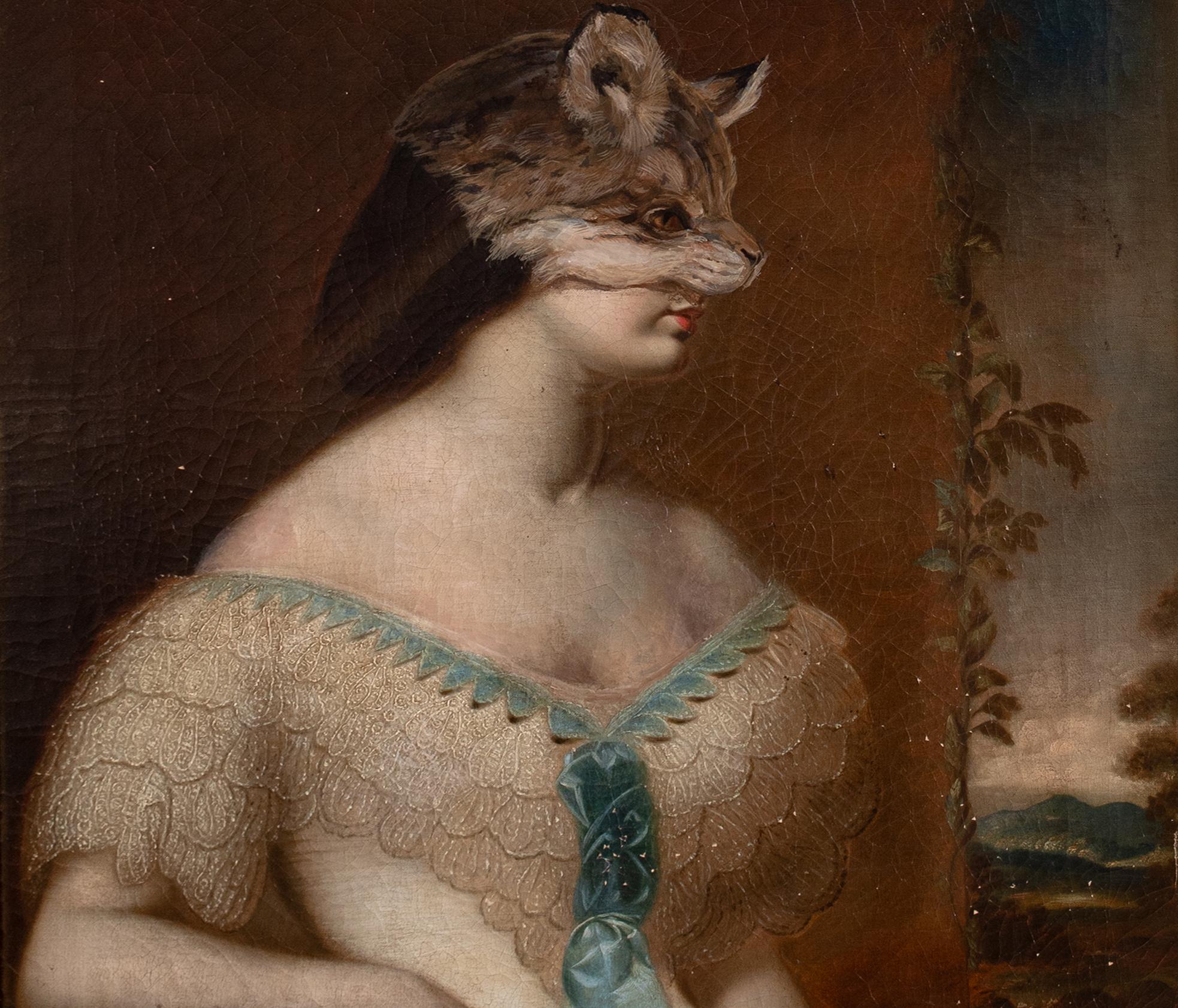 Portrait Of A Lady Wearing a Cougar Skin Mask, 19th Century For Sale 1