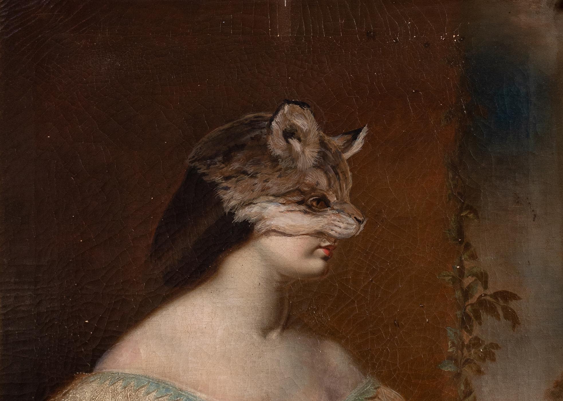Portrait Of A Lady Wearing a Cougar Skin Mask, 19th Century For Sale 2