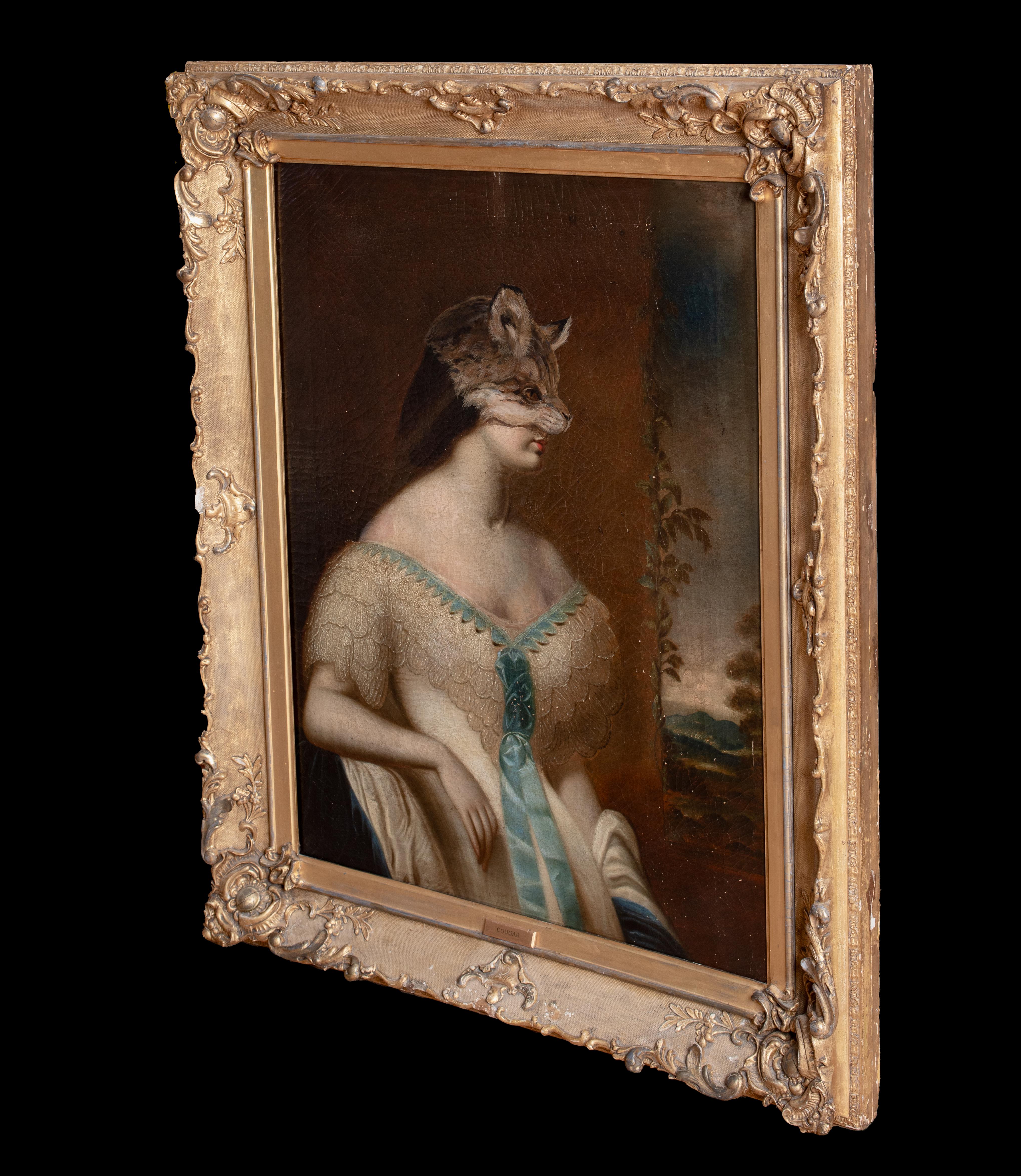 Portrait Of A Lady Wearing a Cougar Skin Mask, 19th Century For Sale 3
