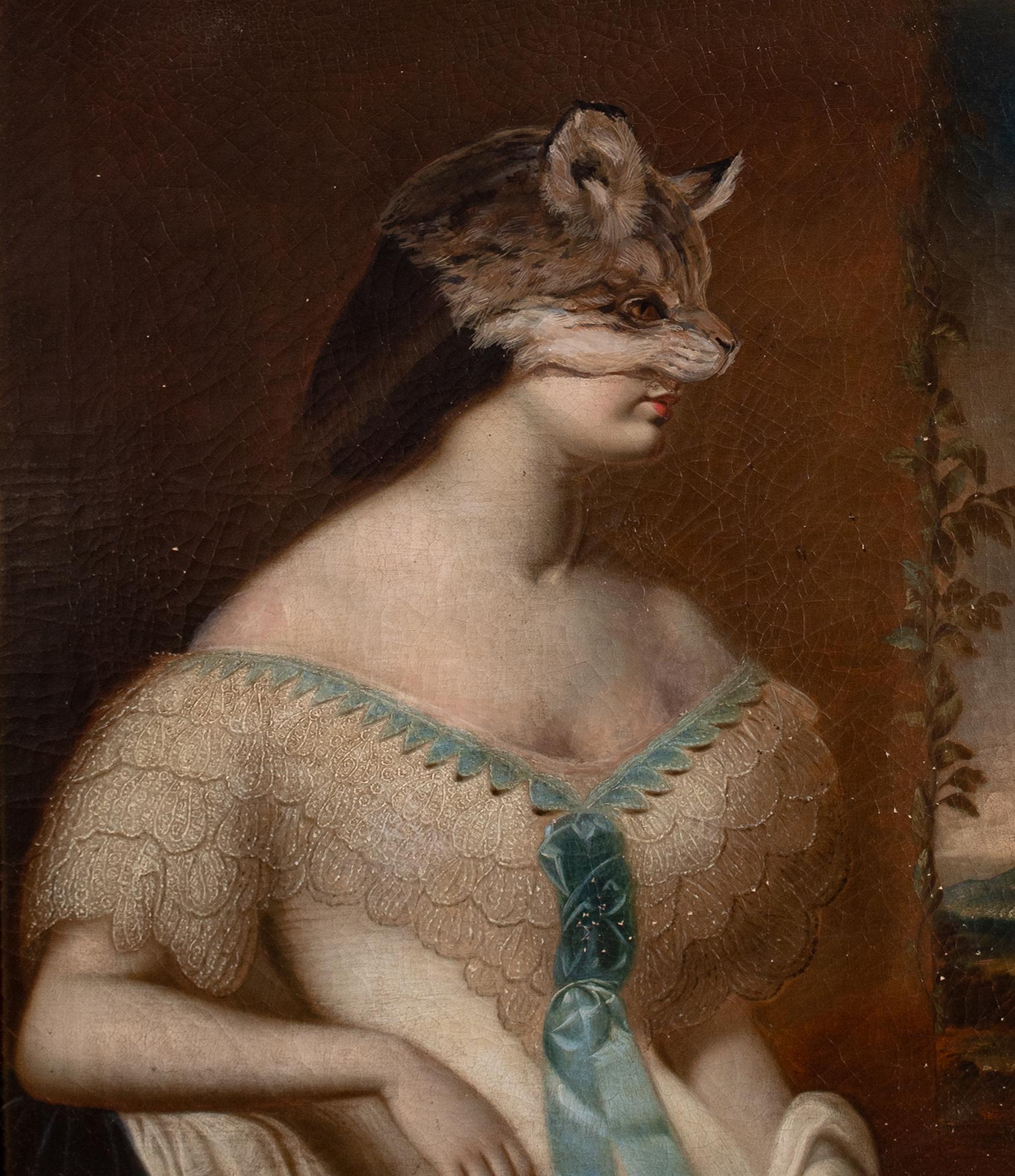 Portrait Of A Lady Wearing a Cougar Skin Mask, 19th Century For Sale 4
