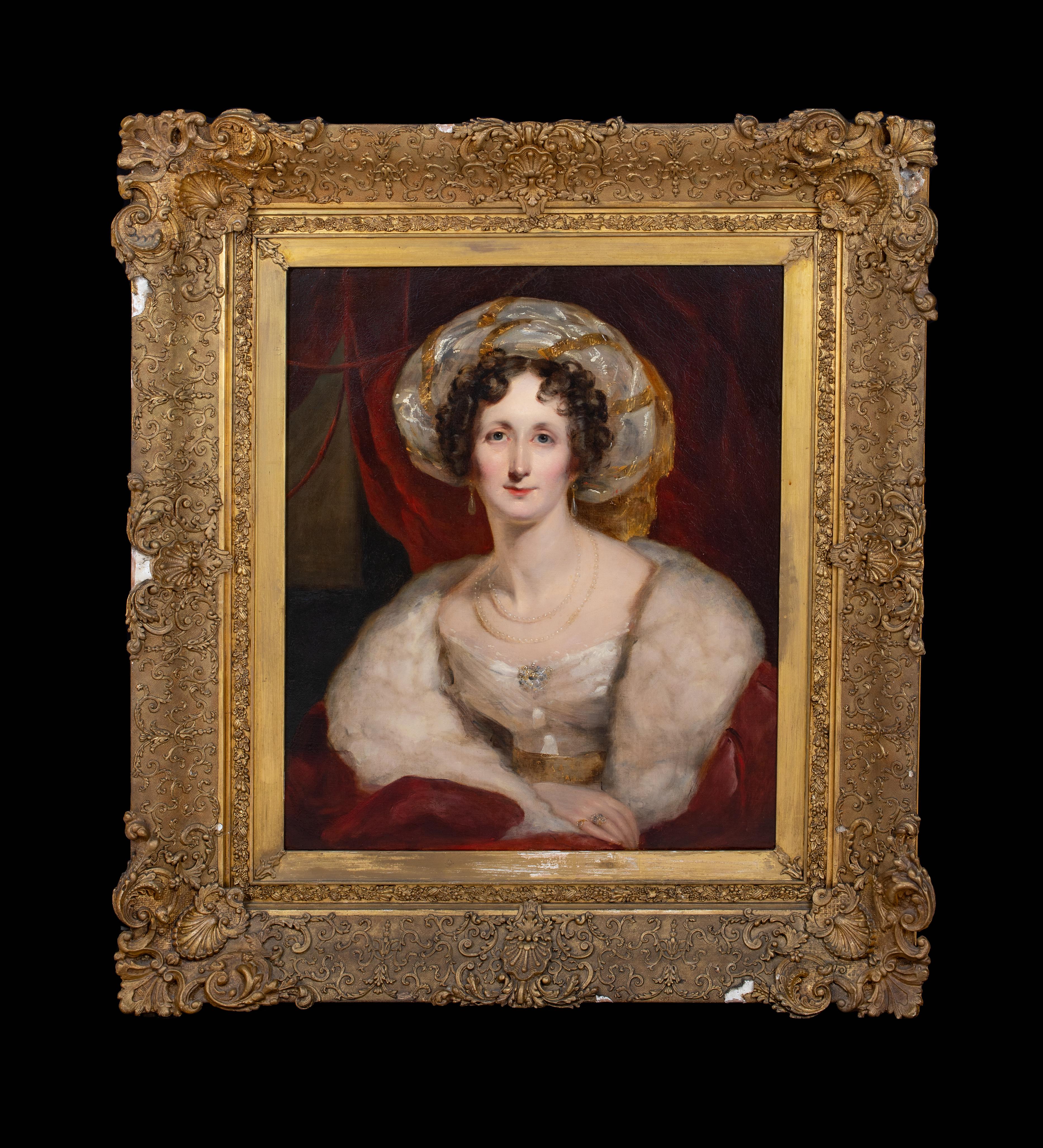 Portrait Of A Lady Wearing A Gold & White Turban, circa 1820   - Painting by Unknown