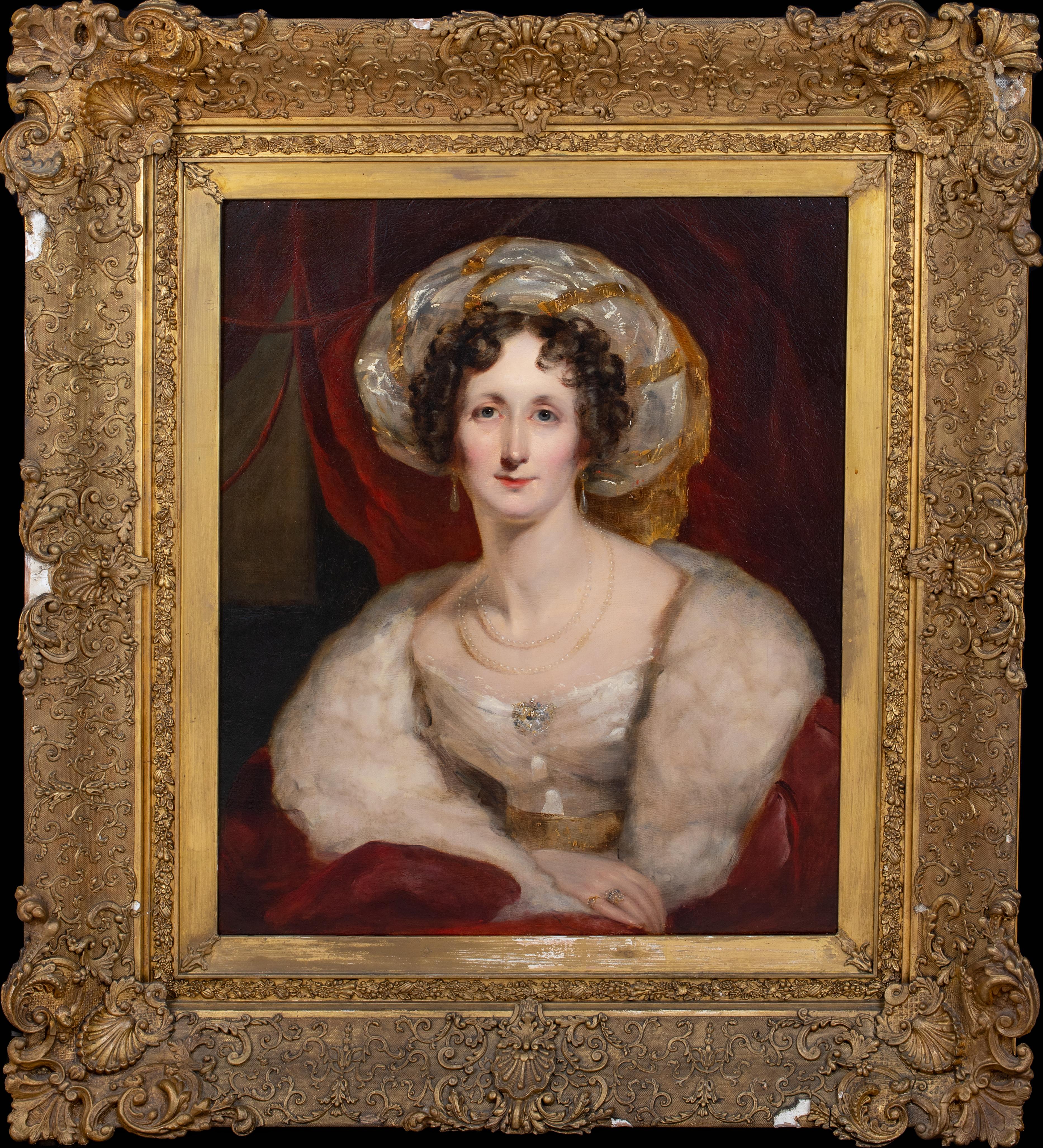 Unknown Portrait Painting - Portrait Of A Lady Wearing A Gold & White Turban, circa 1820  