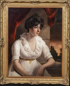 Portrait d'une femme portant une robe blanche, beau portrait d'une école anglaise, 1840