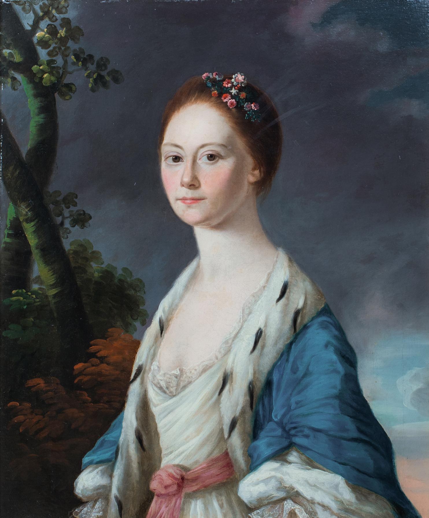 Unknown Portrait Painting - Portrait Of A Lady Wearing An Ermine Overcoat, 18th Century