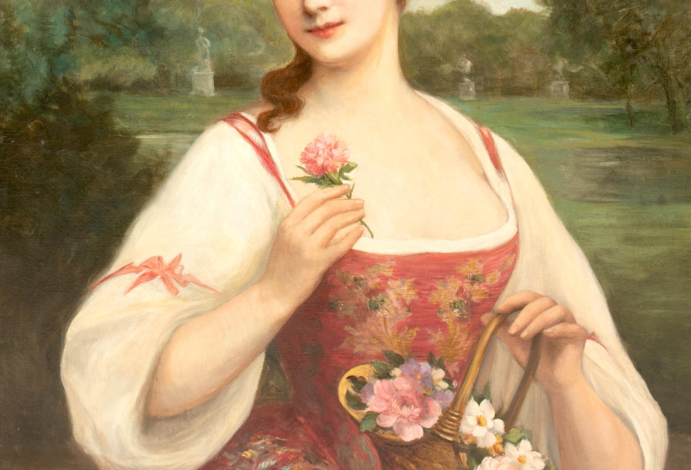 Portrait d'une femme avec un panier de roses, 19e siècle  par Antonio Torres en vente 6