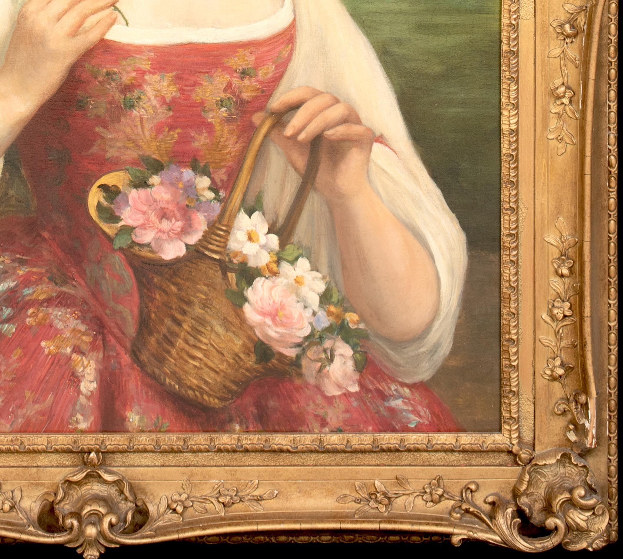 Portrait d'une femme avec un panier de roses, 19e siècle

par Antonio Torres (19e siècle, espagnol)

Grand portrait espagnol du XIXe siècle d'une jeune femme avec un panier de roses dans un jardin architectural, huile sur toile d'Antonio Torres.