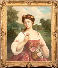 Portrait Of A Lady With A Basket of Roses, 19th Century  by Antonio Torres
