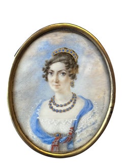 Portrait of a Lady with a Tiara, Miniature Signed Chaponnier 1821