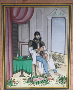 Portrait of a Maharaja - 19th century figurative painting, Indian noble in white