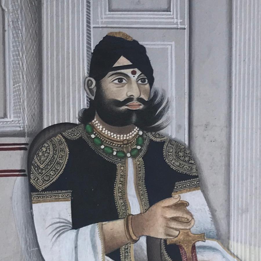 Portrait of a Maharaja - 19th century figurative painting, Indian noble in white - Other Art Style Painting by Unknown