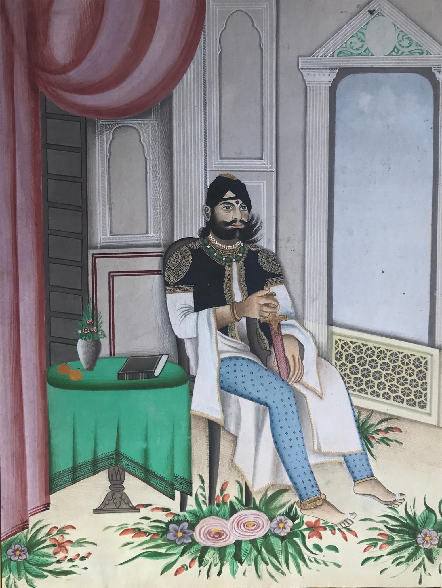 Unknown Figurative Painting - Portrait of a Maharaja - 19th century figurative painting, Indian noble in white