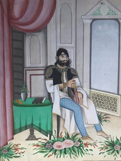 Portrait of a Maharaja - 19th century figurative painting, Indian noble in white