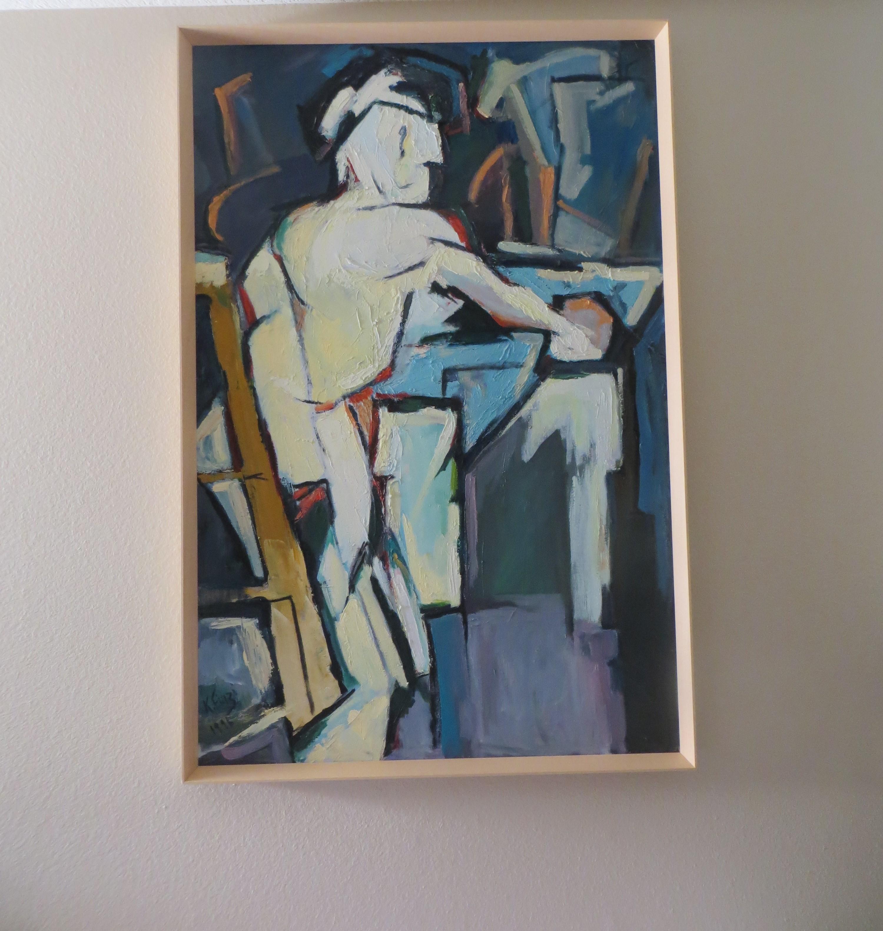 Ritratto di uomo Pittura astratta di Eric K. Fiazi - Painting di Unknown