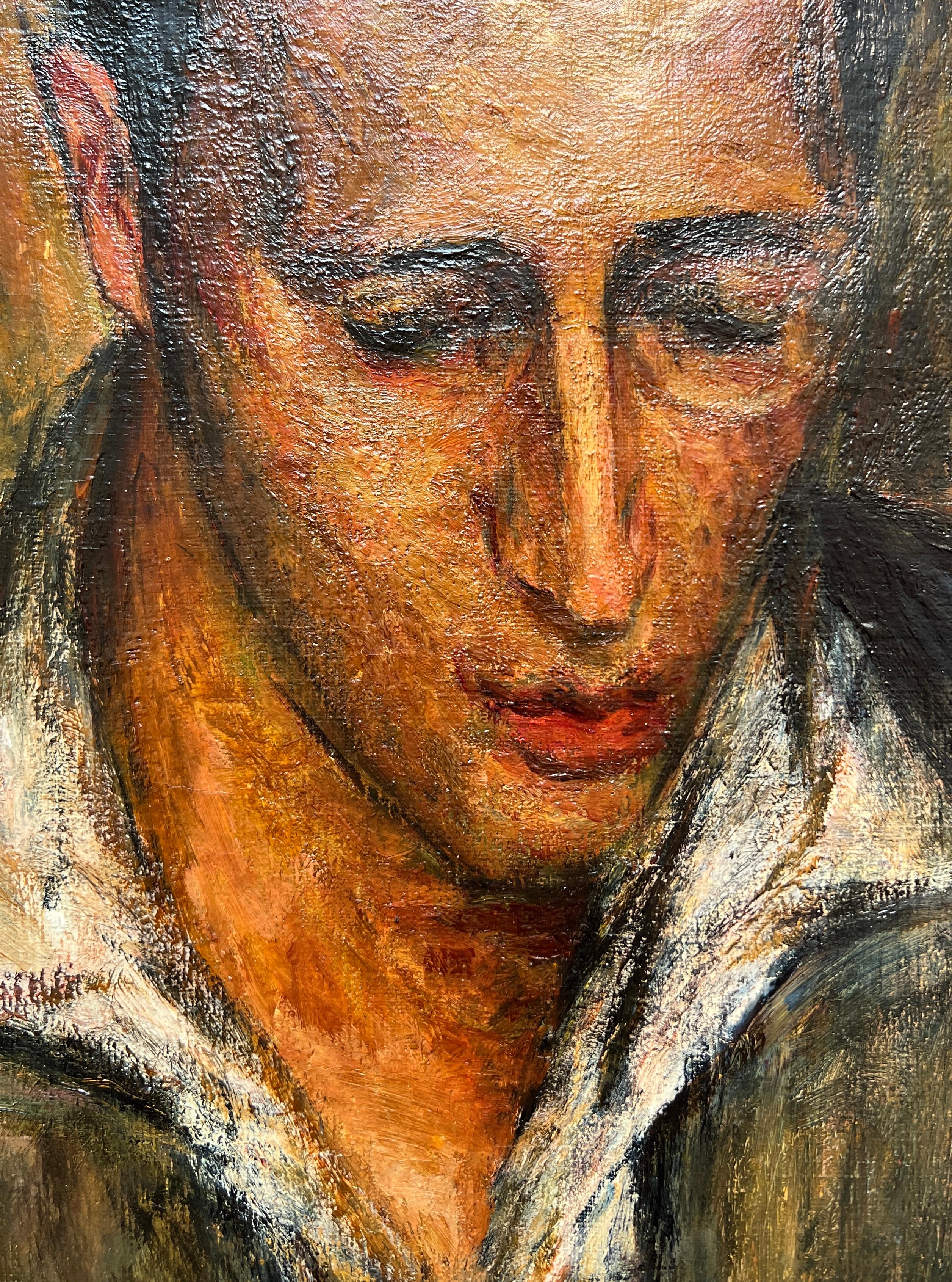 Portrait d'un homme - Gris Figurative Painting par Unknown