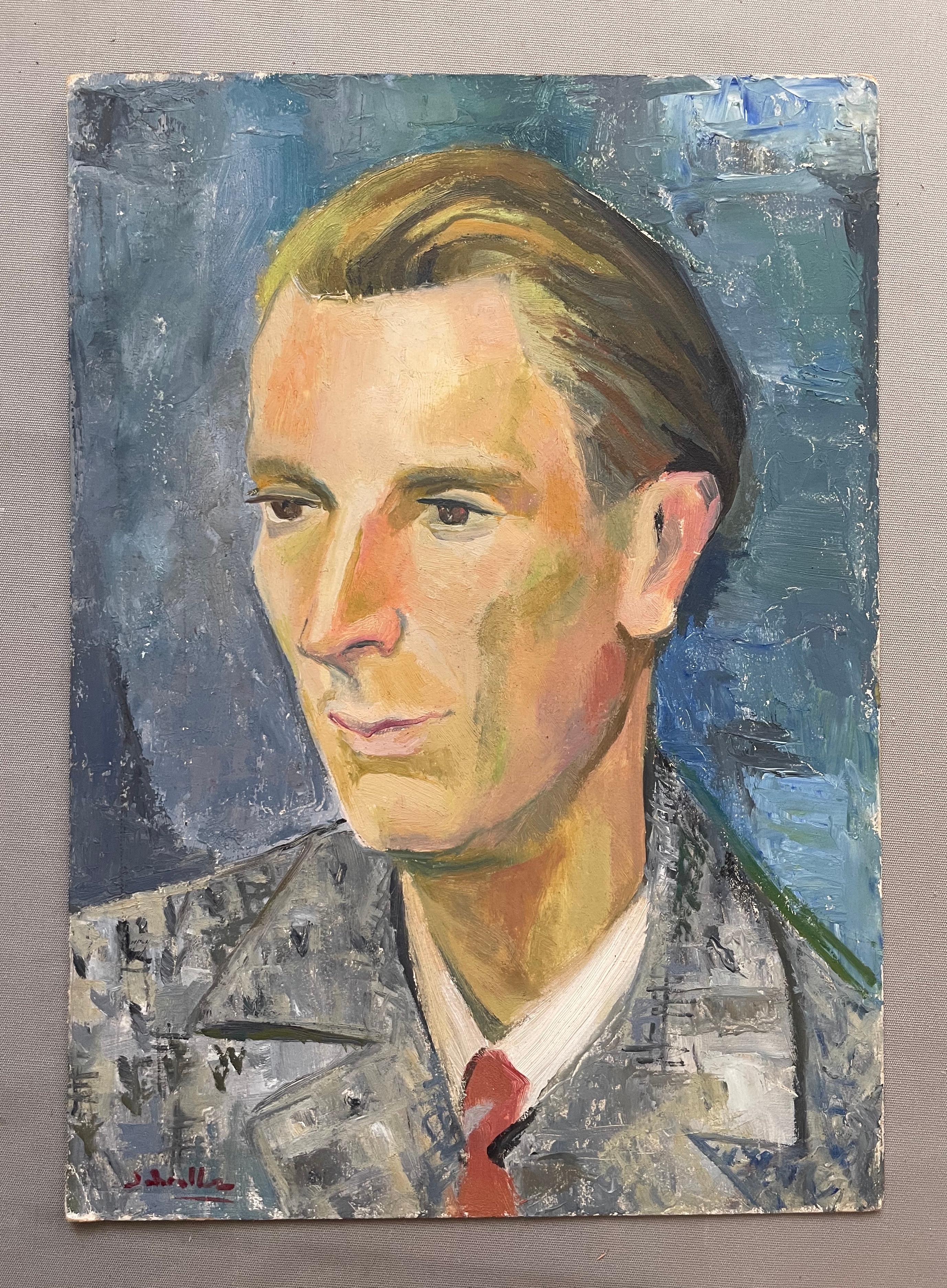 Portrait Of A Man, Oil On Cardboard, Signature To Be Identified - Painting by Unknown