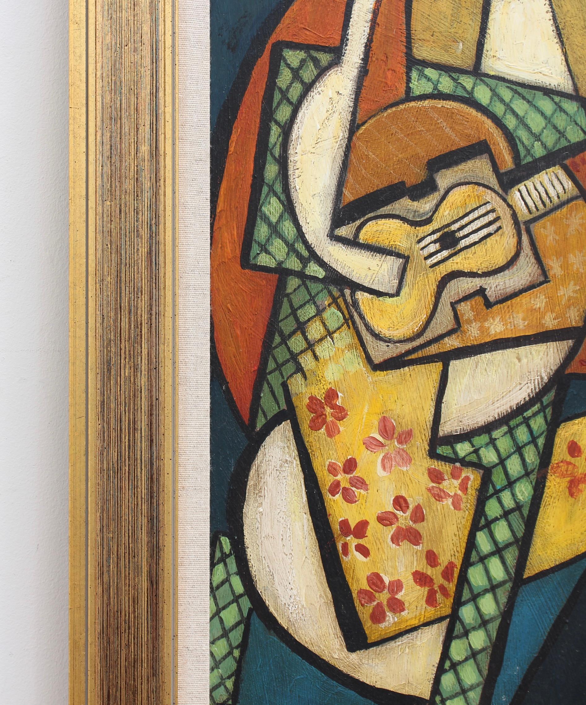 Ritratto di uomo che suona la chitarra, Scuola di Berlino (anni '60 circa) - Painting Astratto di Unknown